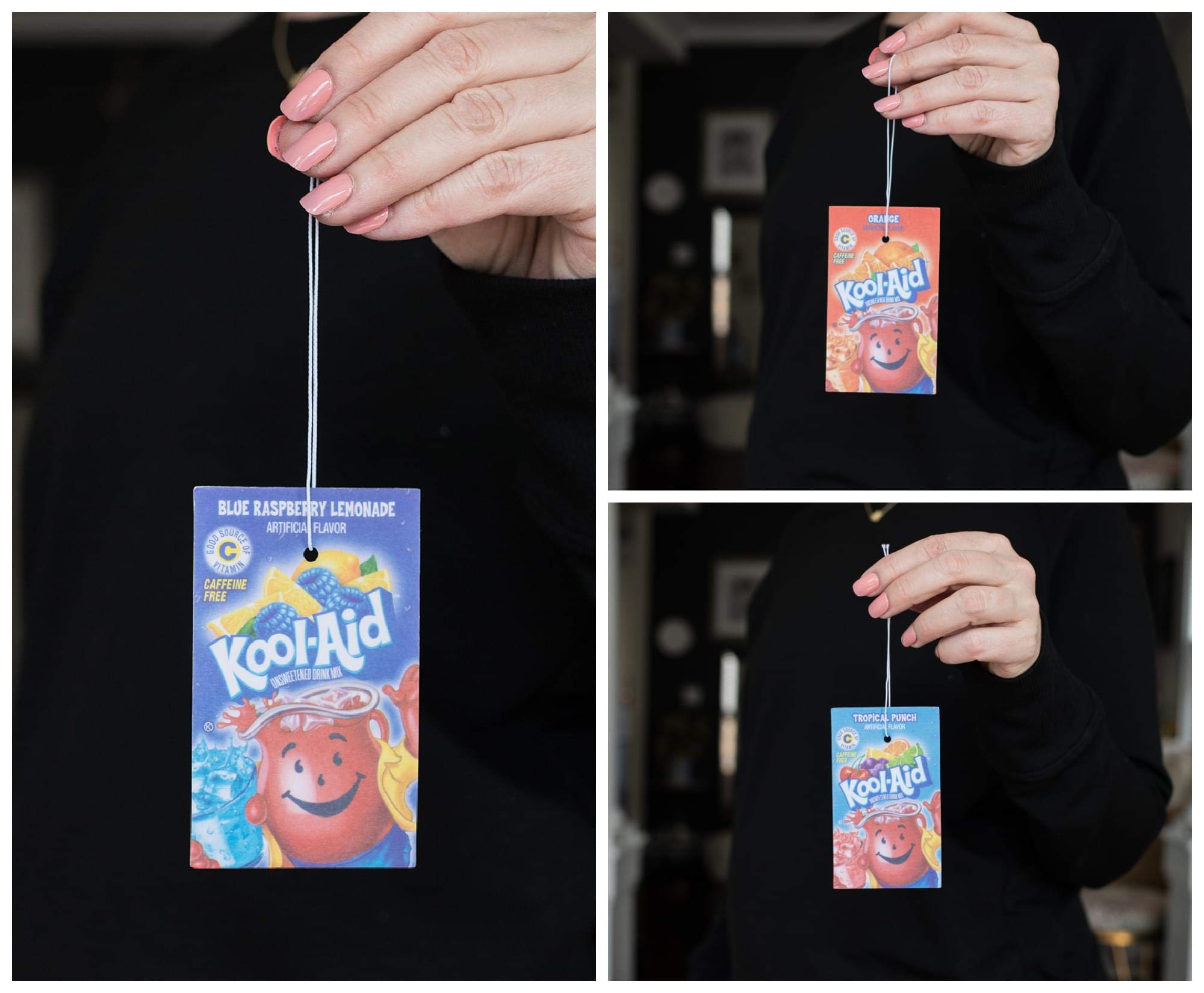 Kool-Aid Packet Car Air Freshener Set of 3 - Tropical Punch, Blue Raspberry & Orange Scents | Long-Lasting Odor Eliminator for Car, Home & Office | Perfect for Road Trips, Work Spaces & Small Rooms