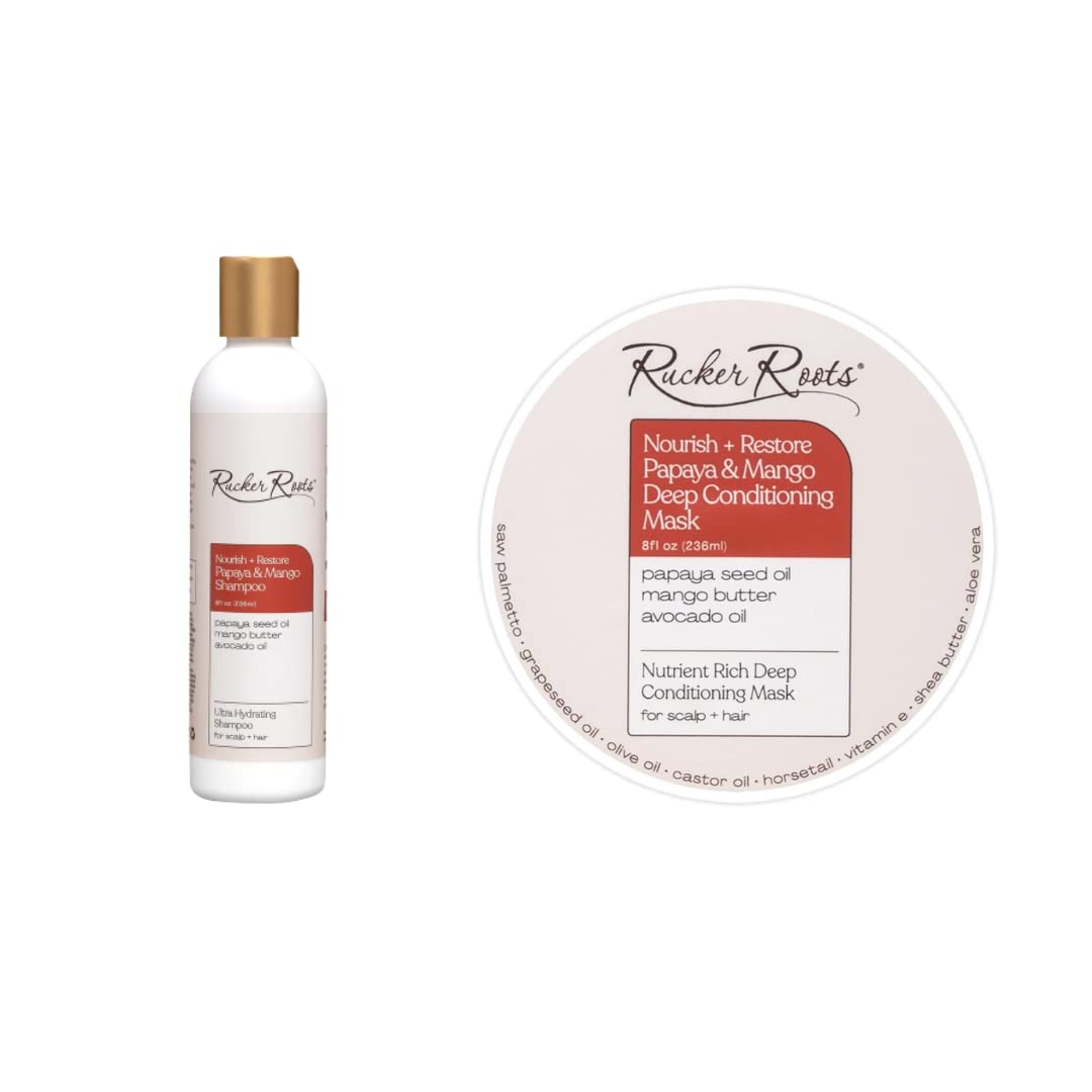 Rucker Roots Nourish & Restore Hair Mask with Papaya & Mango - Deep Conditioning Treatment for Natural Hair - Perfect for Wash Day & Mother's Day Gift Set