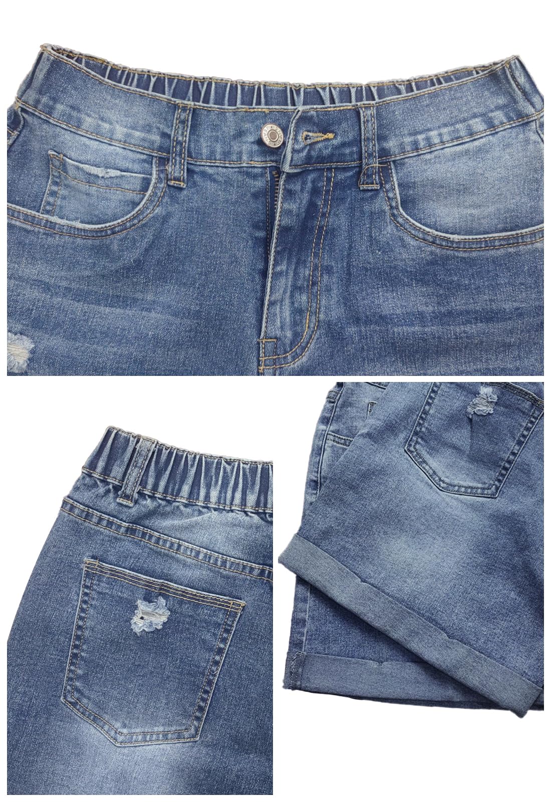 Women's High Waisted Stretchy Denim Shorts - Folded Hem Elastic Waist Jean Shorts for Casual Summer Wear | Perfect for Beach Outings, Picnics & Everyday Comfort