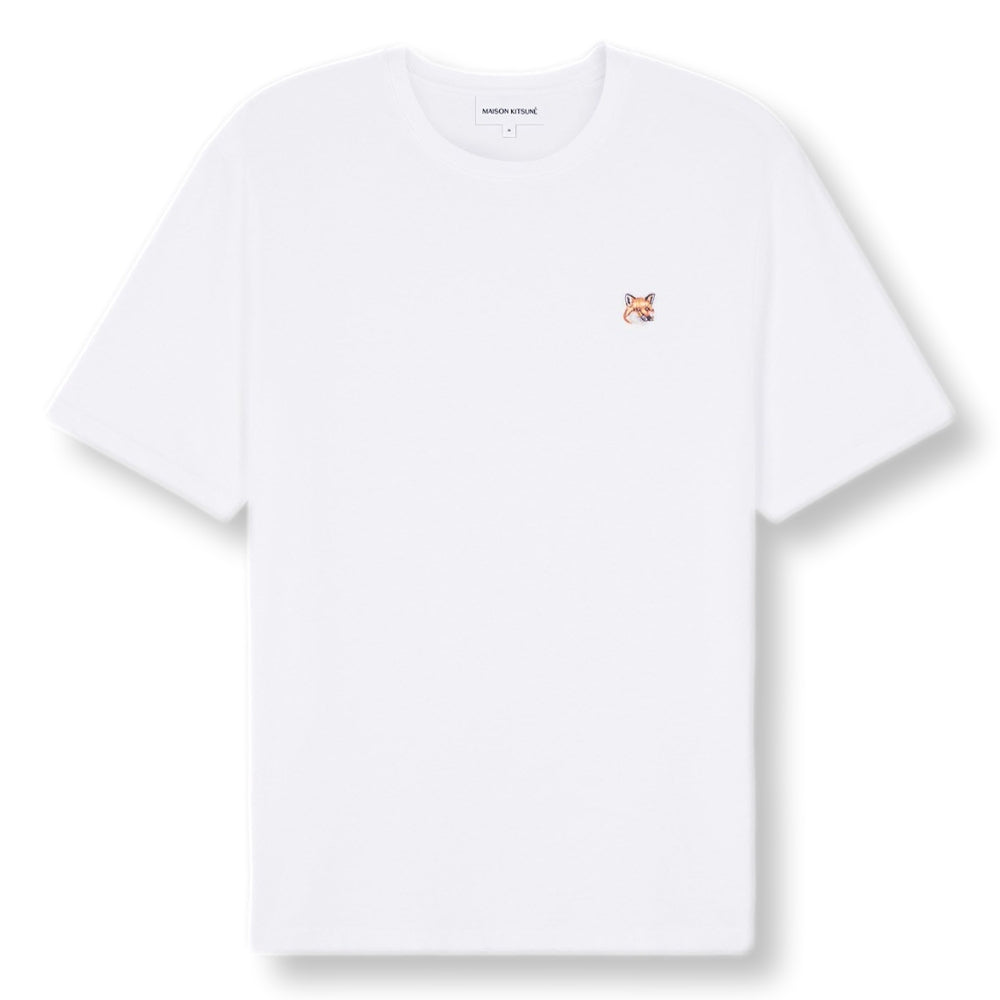 MAISON KITSUNE Men's White Fox Head Patch Regular T-Shirt - Casual Cotton Tee for Streetwear & Everyday Outfits