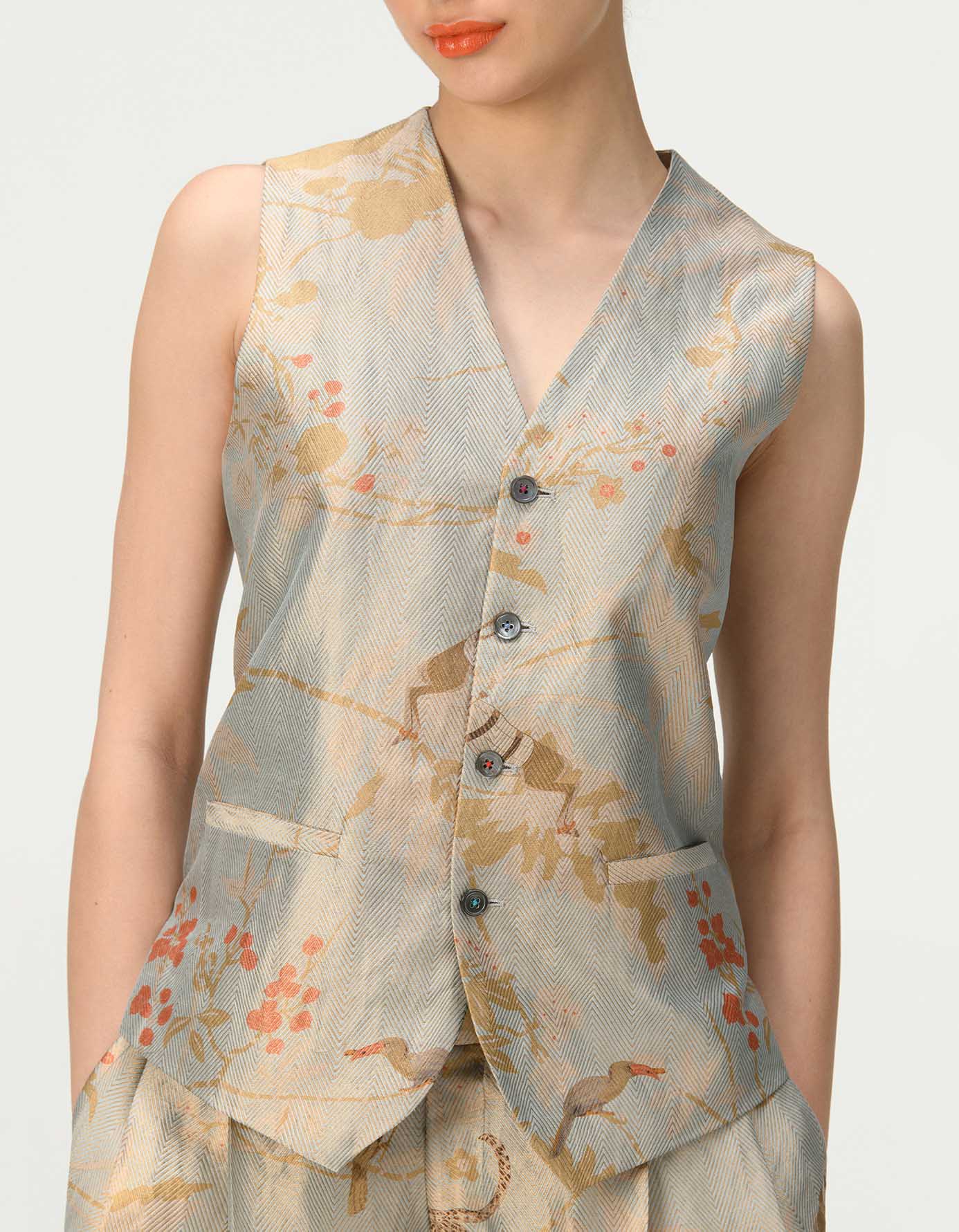 Elegant Ice Blue Silk Brocade Vest Coat for Women | Vintage Chinese Style Jacket | Perfect for Weddings, Parties & Special Occasions