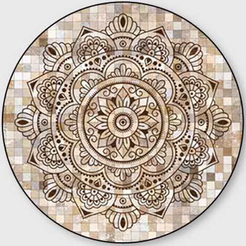 Bohemian Round Area Rug 4.6'x4.6' - Geometric Mandala Floral Design Non-Shedding Non-Slip Carpet for Bedroom, Living Room, Kitchen & Outdoor Use | Boho Chic Home Decor Floor Mat with Runner Style