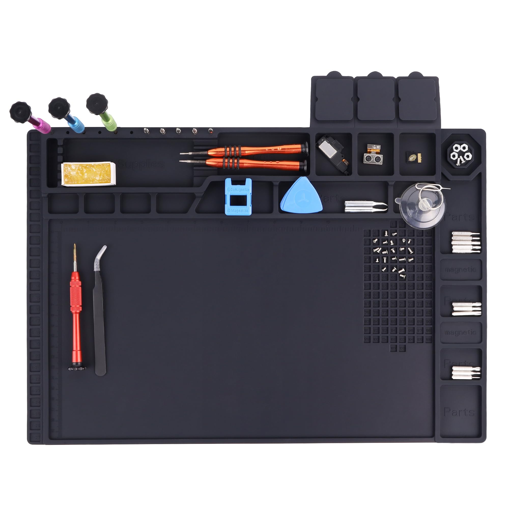 High-Temperature Resistant 932°F Magnetic Silicone Soldering Mat - Heatproof Work Surface for Electronics Repair, BGA Rework, PC/Laptop & Phone Maintenance - Ideal for Soldering Stations, DIY Projects & Professional Workspaces