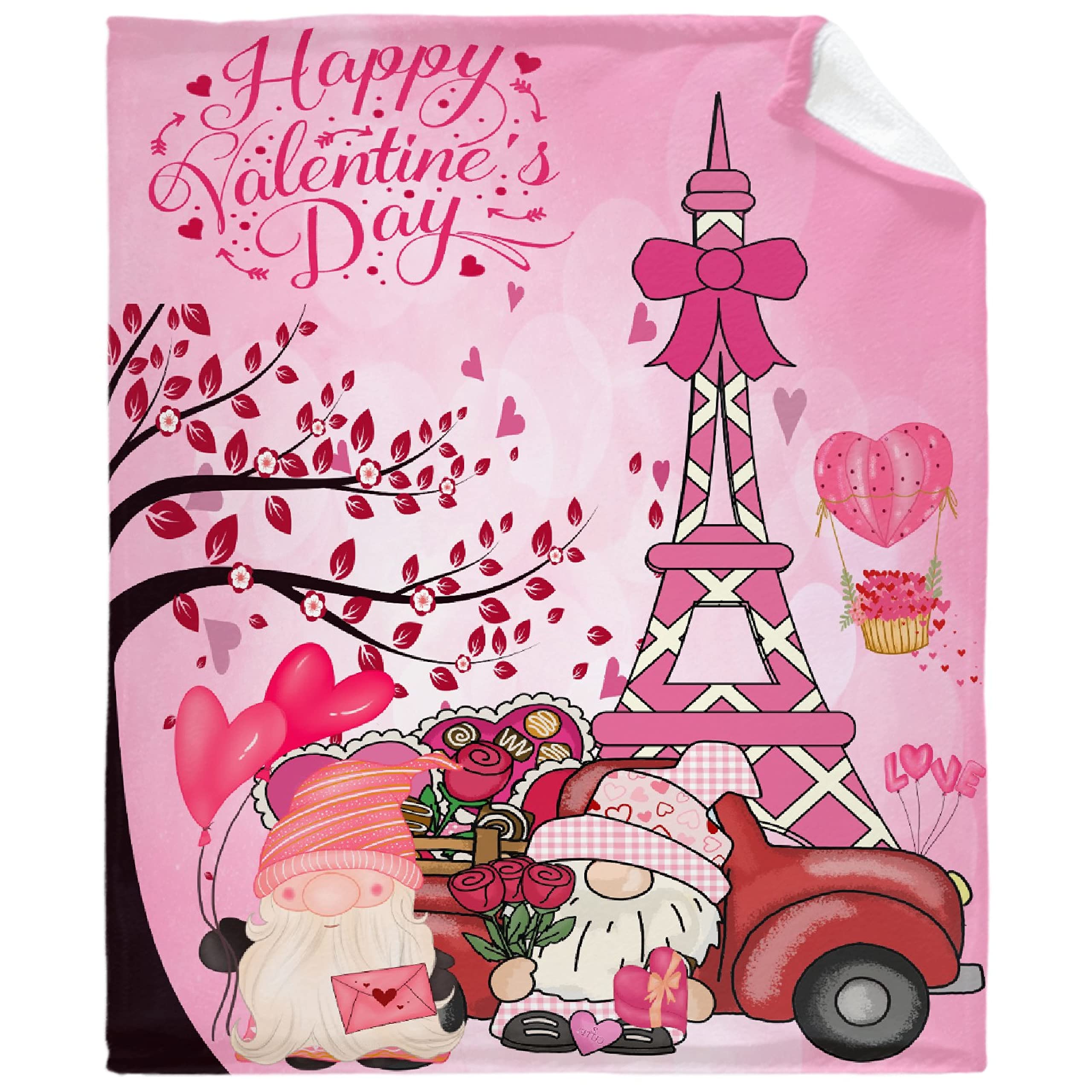 Valentine's Day Heart Print Flannel Throw Blanket - Soft & Warm Romantic Plush Blanket for Women, Girlfriend, Mom - 60