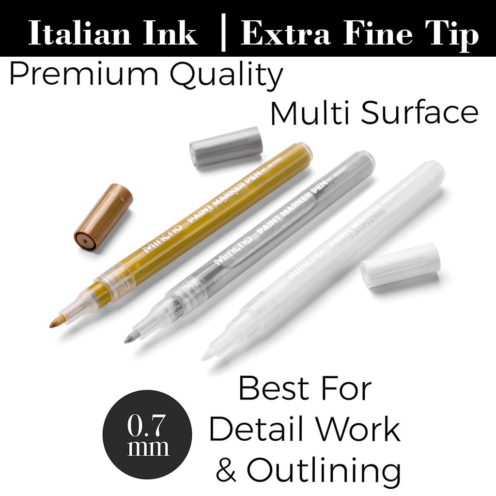 White Paint Pen Set - 6 Pack (0.7mm Fine Point) for Wood, Rock & Canvas Art
