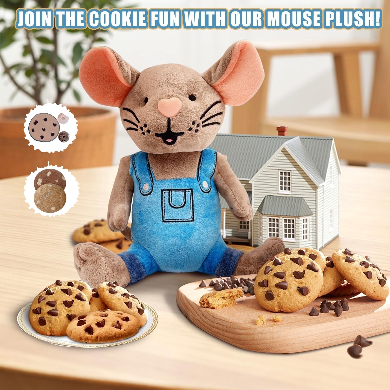 Adorable Small Mouse Stuffed Animal Plush Toy with Clothes - Cute Cookie Lover Gift for Kids (9.5 Inches) - Perfect for Birthday Presents, Nursery Decor & Cuddly Bedtime Companion