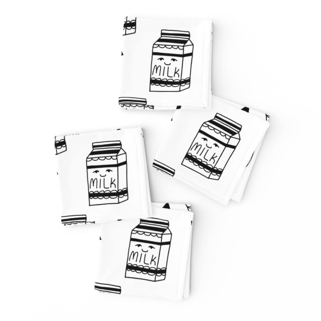 Premium Linen Cotton Canvas Cocktail Napkins Set of 4 - Modern Monochrome Baby Face Illustration for Nursery, Kids Room & Party Decor | Washable Reusable Drink Coasters for Home Entertaining