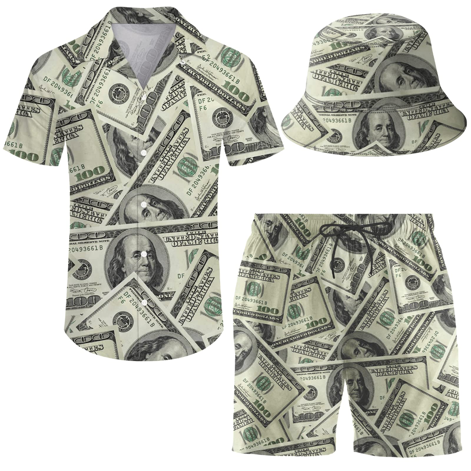 **Men's 2-Piece Hawaiian Shirt & Shorts Set with Bucket Hat - Breathable Summer Outfit for Beach, Vacation, and Casual Wear**