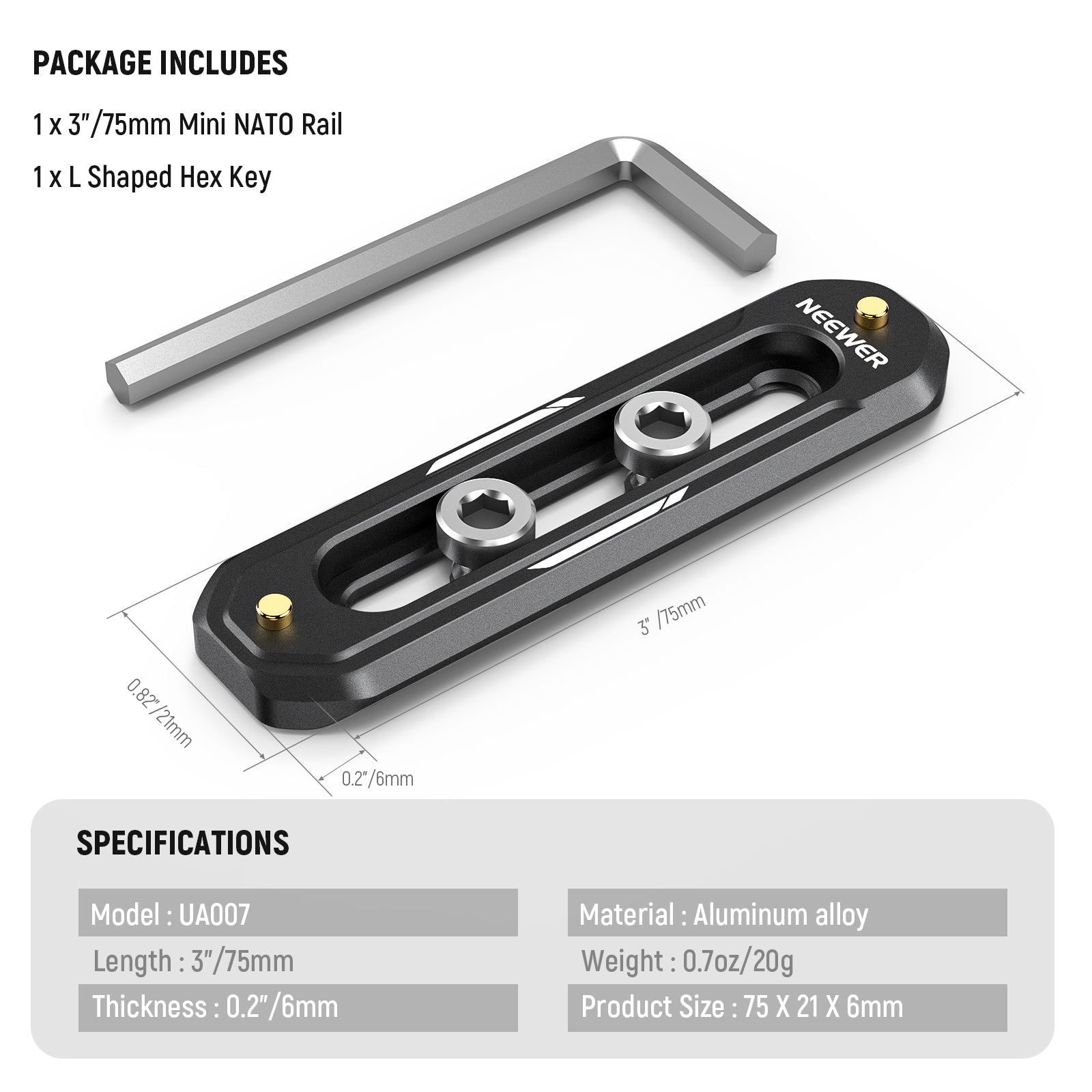 NEEWER UA007 Quick Release Mini NATO Rail Mount for Cameras & DSLRs - Secure & Easy Attachment for Photography & Videography