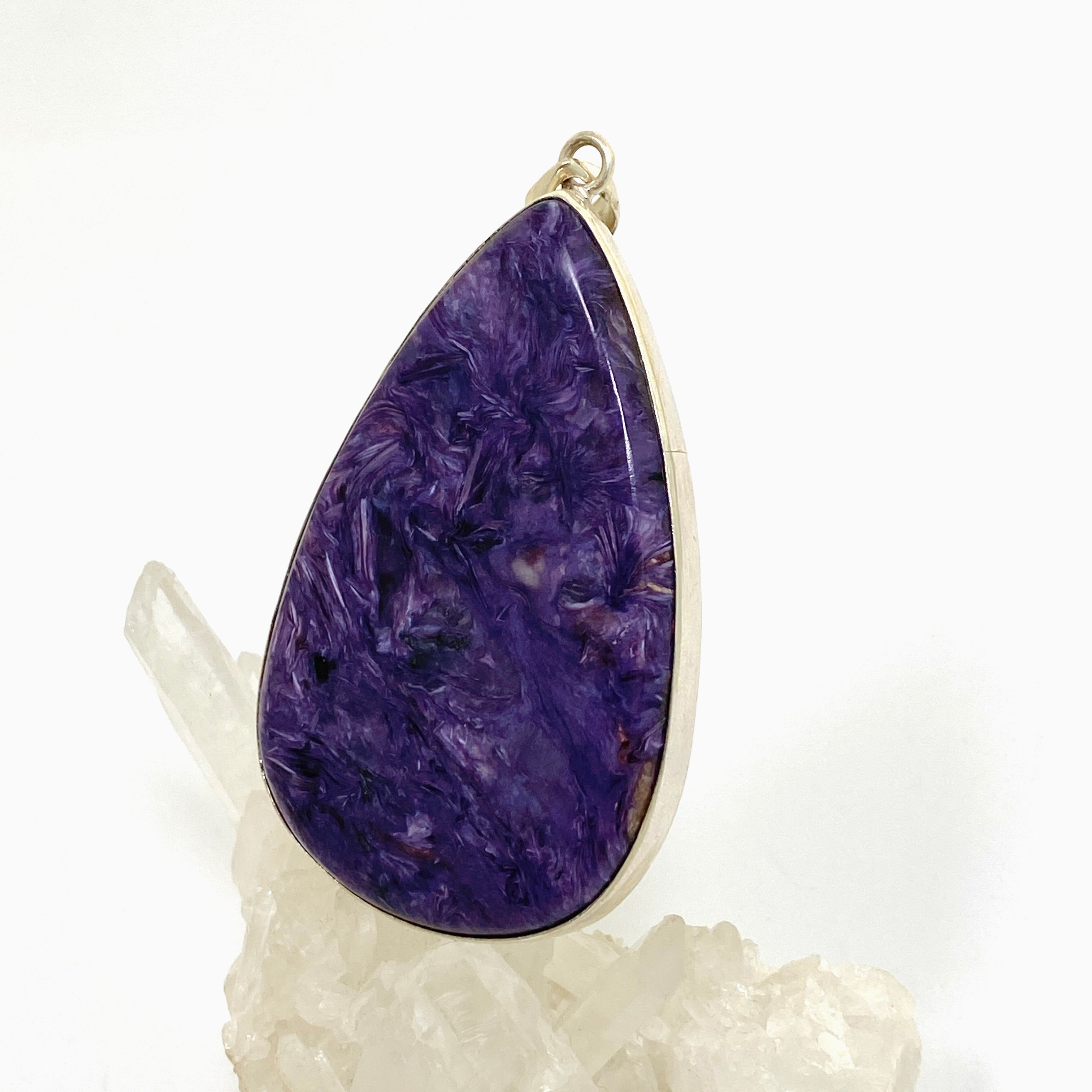 Natural Charoite Teardrop Cabochon Pendant - 17mm Handmade Silver Jewelry for Women - Perfect for Meditation, Healing & Spiritual Gifts