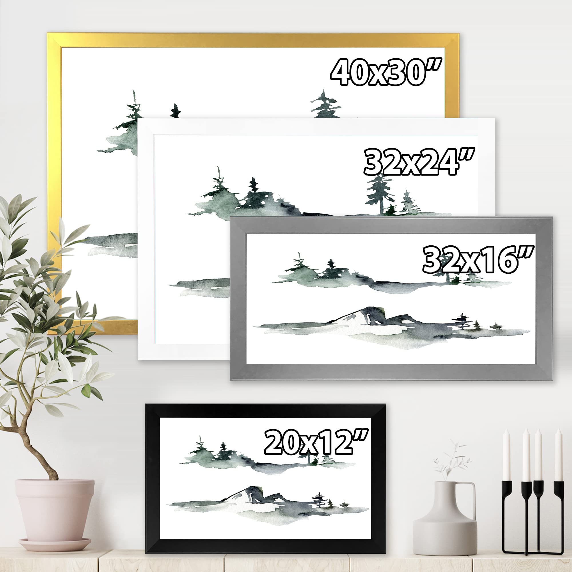 Modern Framed Wall Art - Winter Dark Blue Mountain Landscape With Trees | Home & Office Decor | Perfect for Living Room, Bedroom & Workspace