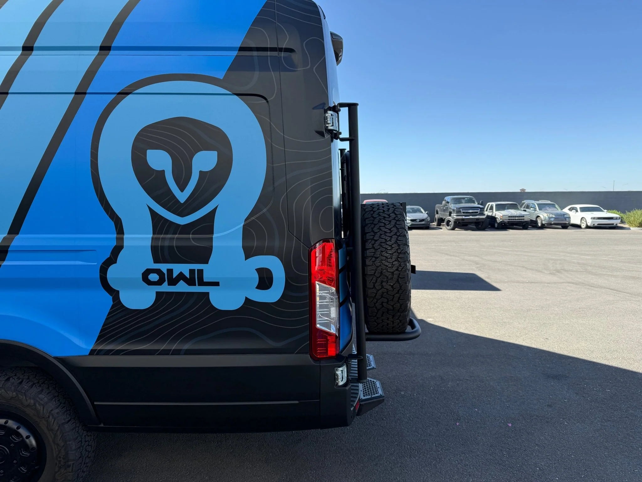 Heavy Duty Owl Tire Carrier for 2015-2023 Ford Transit Van - Spare Wheel Mount Bracket for Off-Road Adventures & Camping Trips