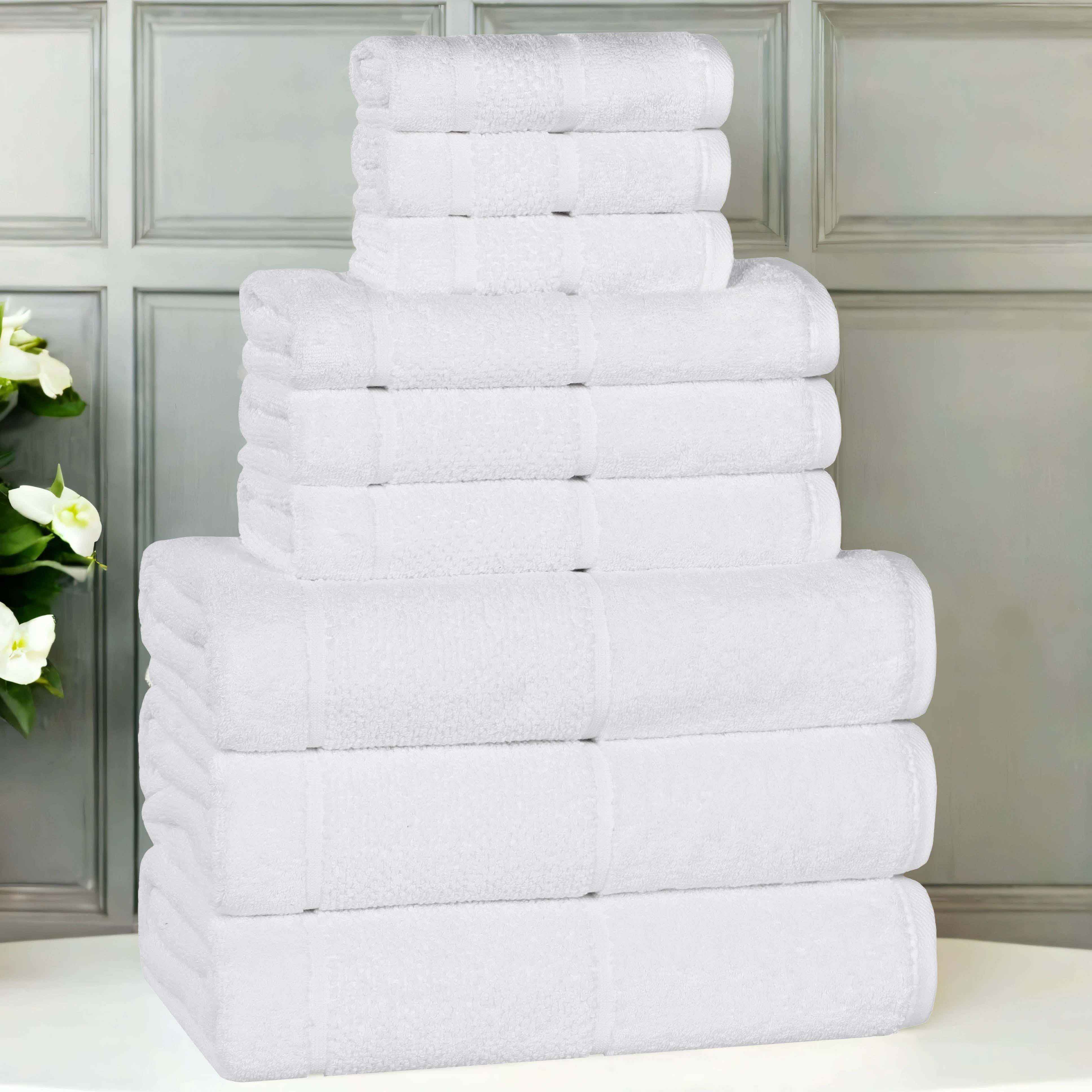 Premium 9-Piece Cotton Towel Set with Broad Border - Soft, Absorbent & Durable Bath Towels for Spa, Gym, and Luxury Home Use