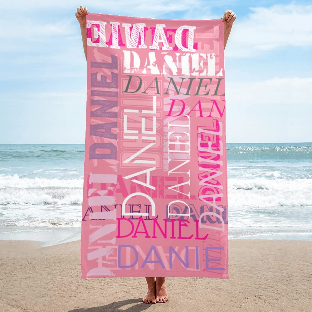 Custom Personalized Beach Towels with Names - Quick Dry Absorbent Microfiber Sand Proof Pool Bath Towel 30x60 Inch for Kids, Girls, Boys & Adults - Perfect for Beach, Pool, Vacation & Summer Outdoor Activities