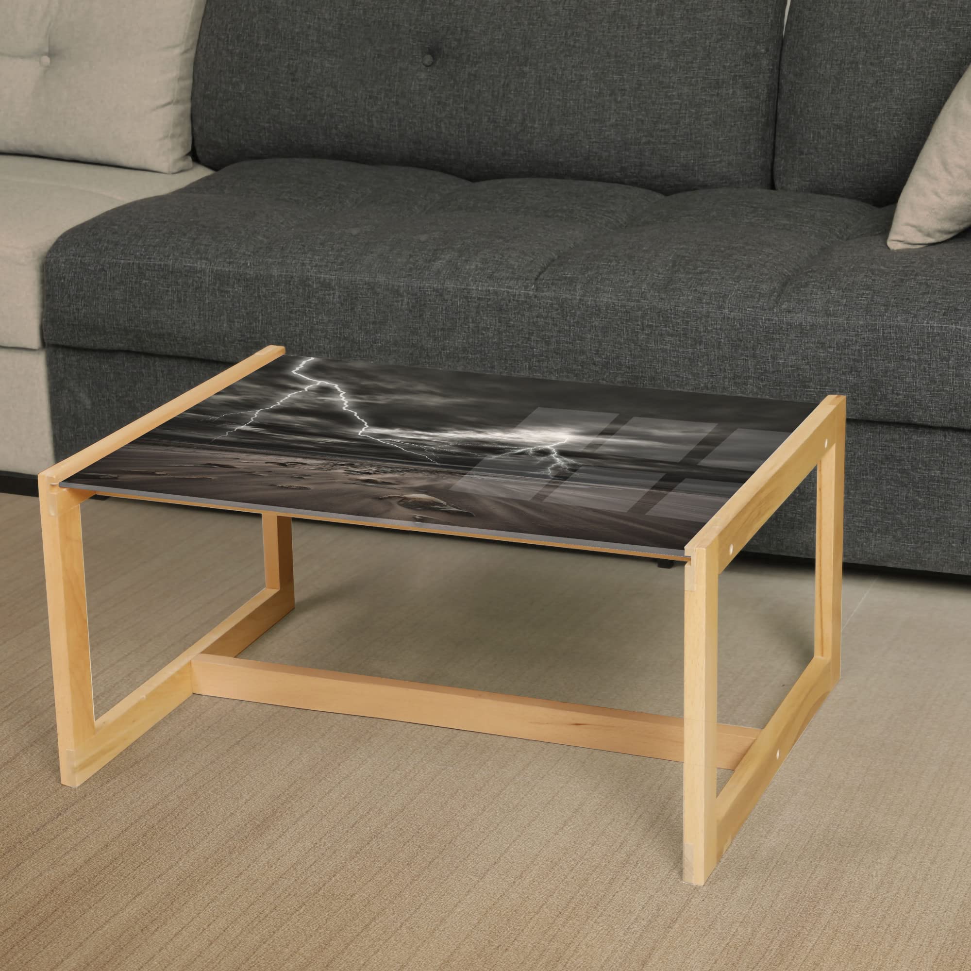 Ambesonne Wooden Coffee Table, Thunder Storm Print - Office & Dorm Decor