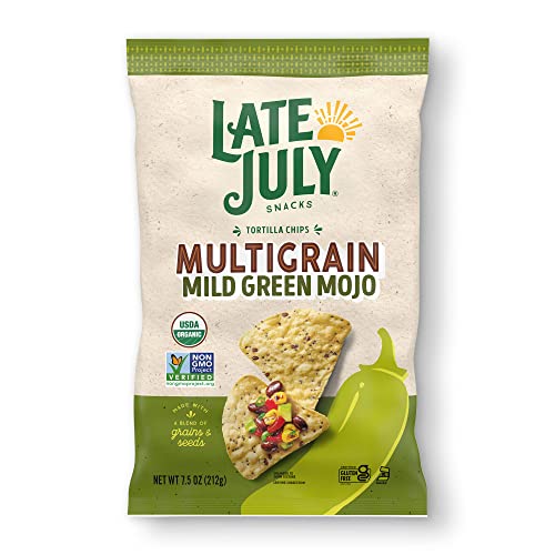 Organic Multigrain Tortilla Chips with Mild Green Mojo Flavor - 7.5oz Bags (Pack of 12) | Late July Snacks | Healthy Gluten-Free Snack for Parties, Picnics & Movie Nights