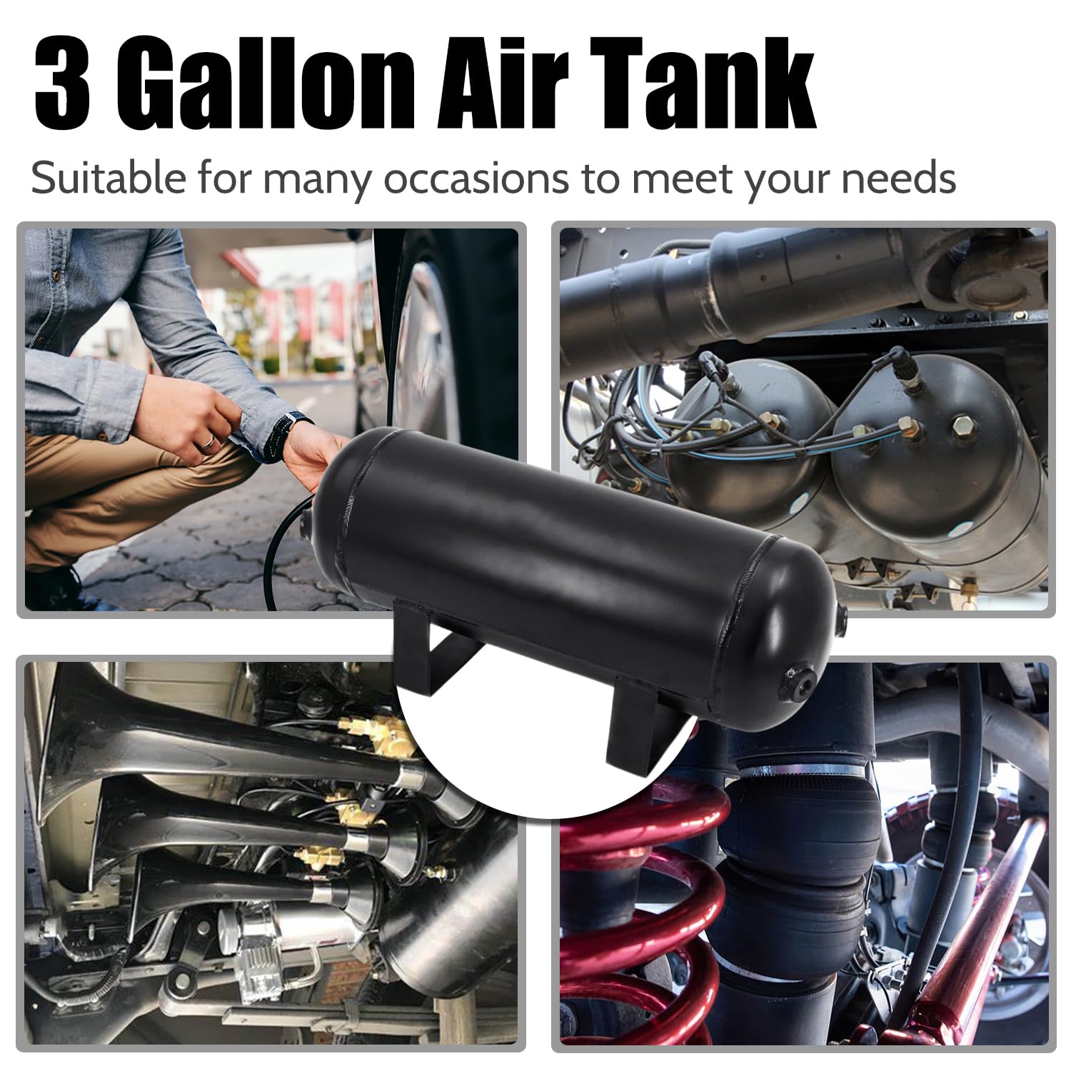 3 Gallon (12 Liter) 200 PSI Air Tank for Car Suspension, Air Ride, Train Horns & Trucks - Heavy Duty Compressed Air Storage Tank for Automotive & DIY Projects