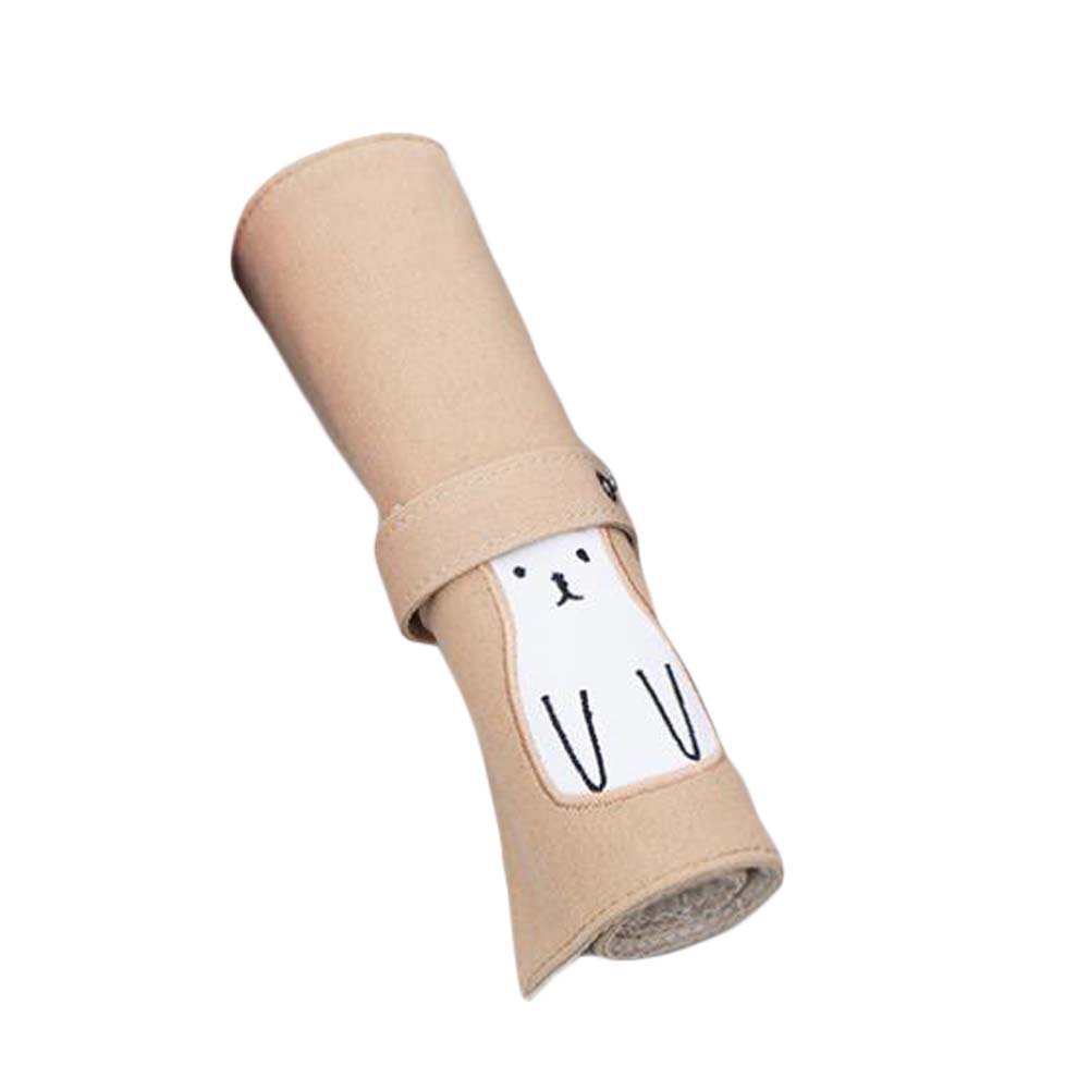 Bear Roll Up Pencil Case - Portable Canvas Pen Organizer for School & Office - Cute Cosmetic Pouch for Makeup Brushes & Stationery Storage - Perfect for Students, Artists & Travel