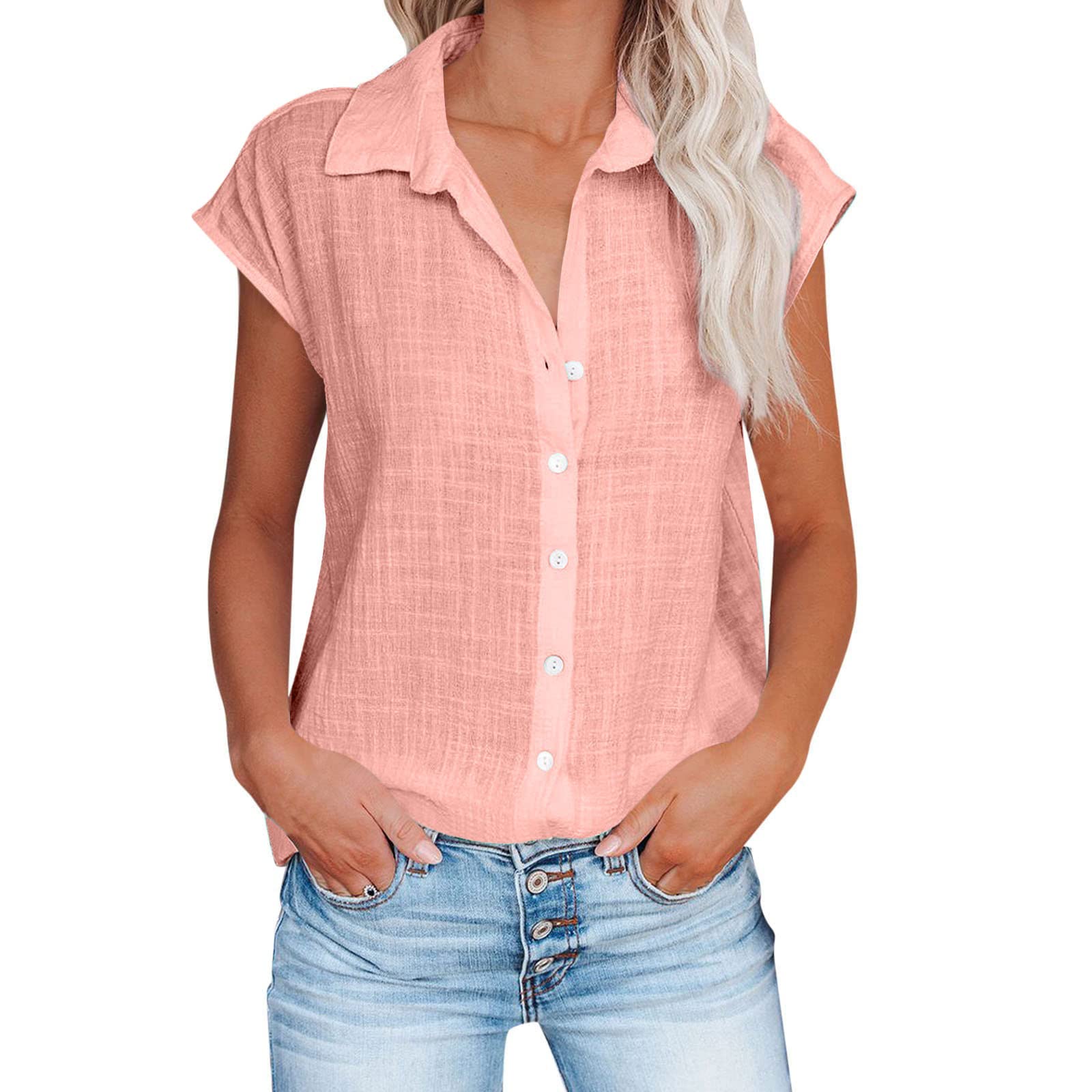 Women's Casual & Dressy Cotton Linen Short Sleeve Blouses - 2024 Trendy Summer Tops, Loose Fit T-Shirts for Work, Travel & Everyday Wear
