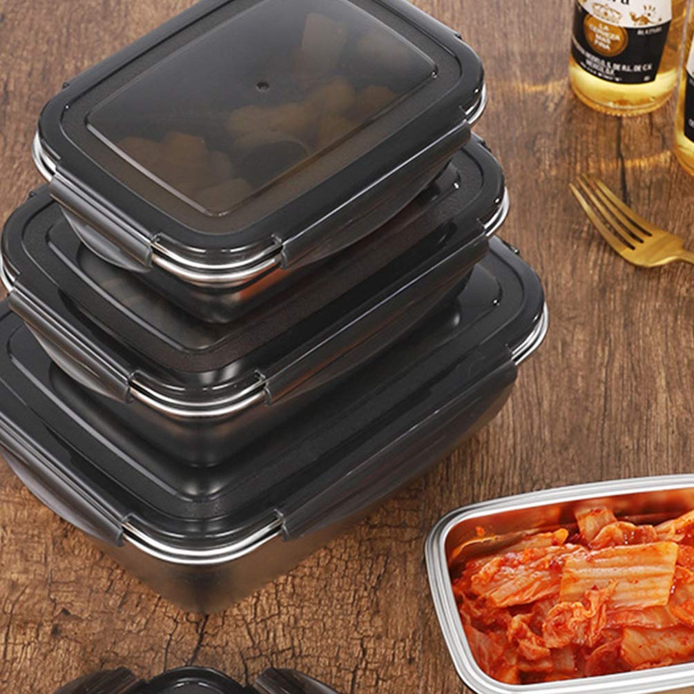 Premium Hemoton Stainless Steel Food Storage Containers with Airtight Lids - 3-Piece Set for Fresh Food Preservation | BPA-Free Japanese Style Fridge Organizer for Meal Prep, Leftovers & Lunch Boxes