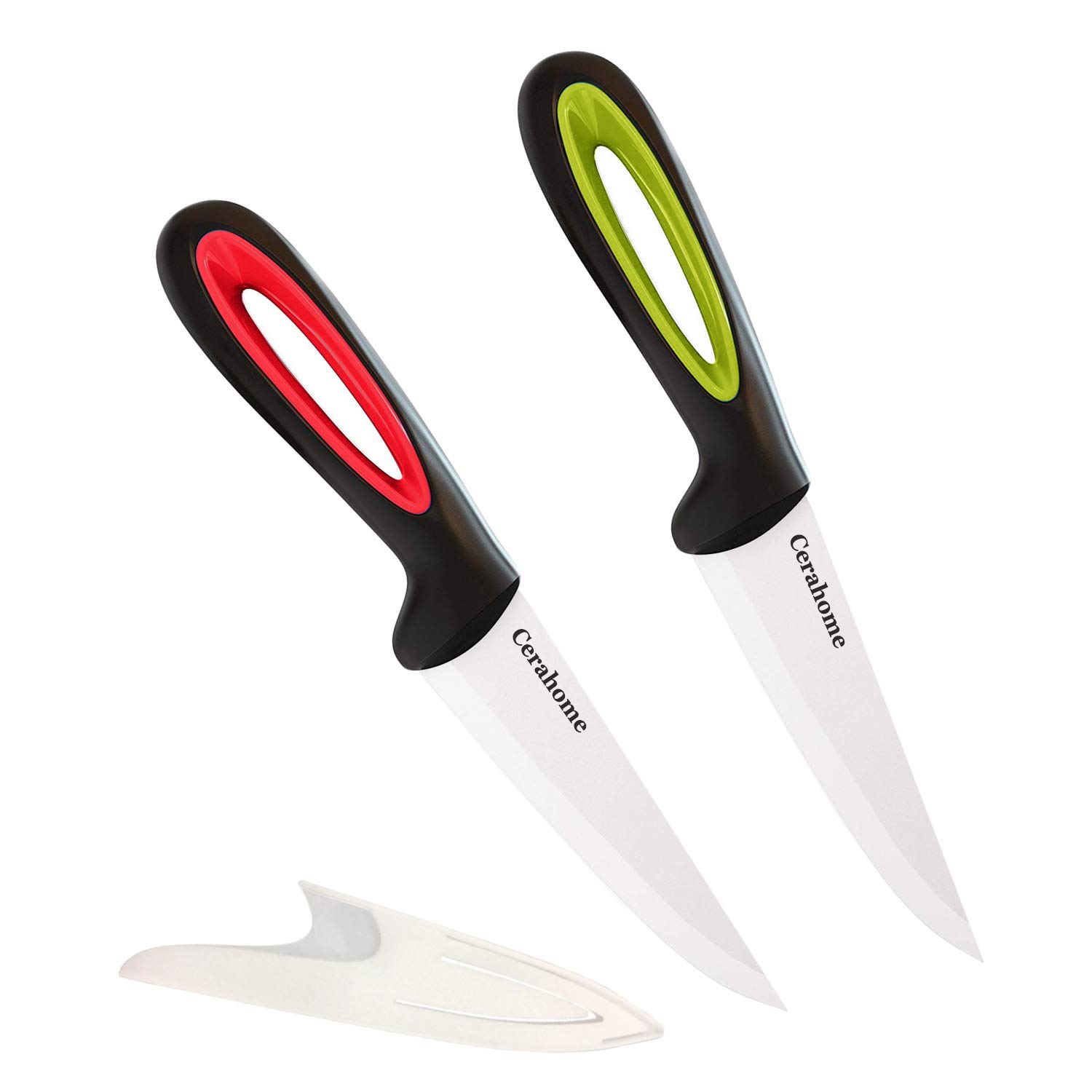 Super Sharp 4-inch Ceramic Utility & Paring Knife Set with Sheath - Kitchen Knives for Boneless Meats, Sashimi, Fruits & Vegetables (Red+Green) - Perfect for Home Cooking, Meal Prep & Sushi Making