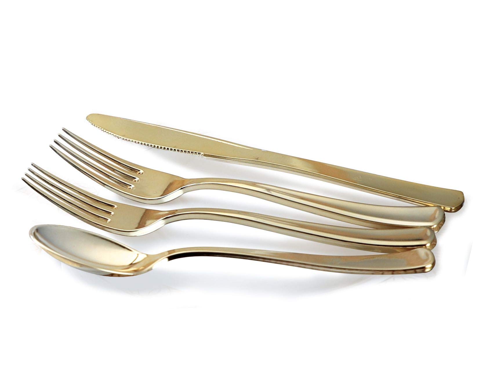 200-Piece Disposable Wedding Tableware Set - 25 Guest Gold & Blue Plastic Plates (10.25'', 7.5''), Silverware, Gold Rim Cups & Paper Napkins - Elegant Rochelle Blue & Gold Design for Weddings, Parties & Special Events