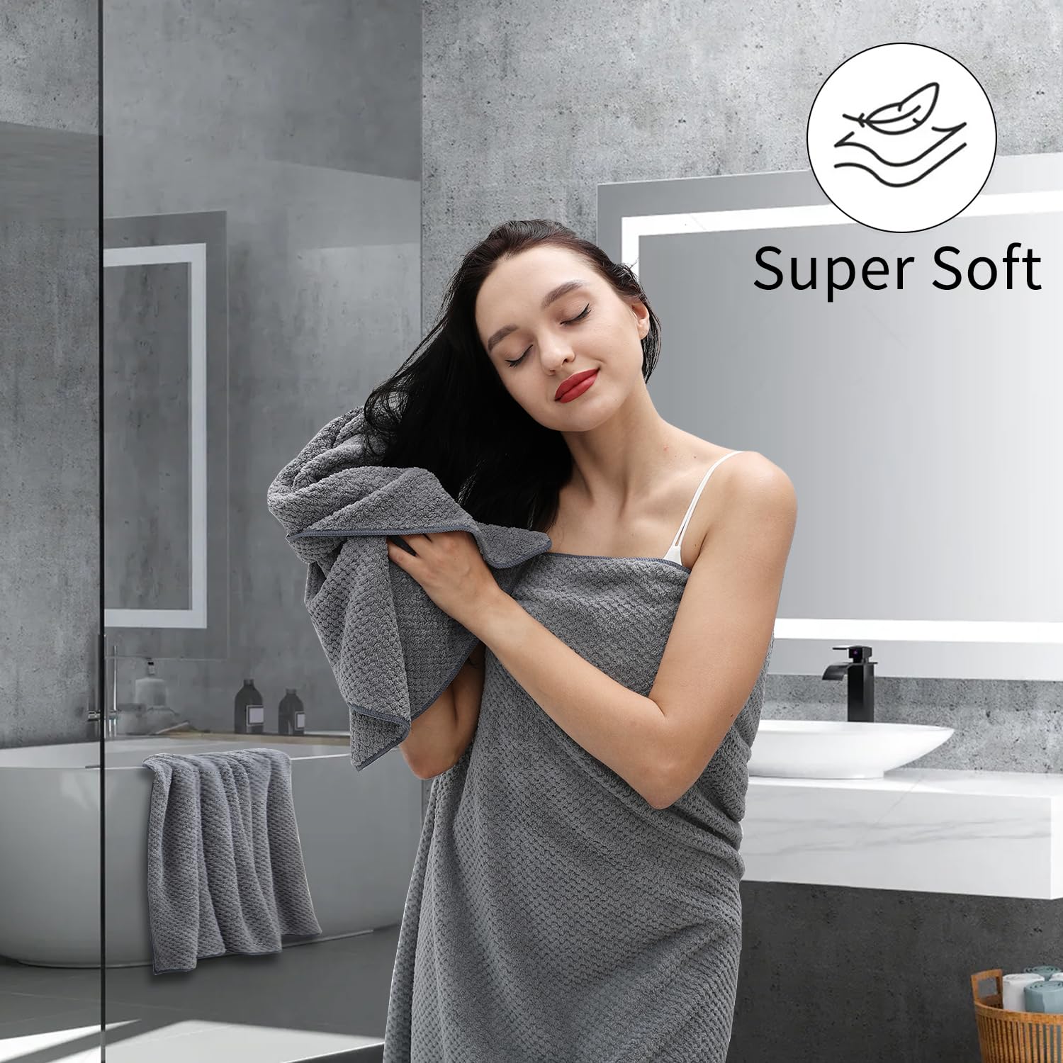 Hailea Gray Bath Towels Set 35x70 Inches - 600 GSM Luxury Oversized Bath Sheets, Extra Large Microfiber Quick Dry Towels - Super Soft, Highly Absorbent for Spa, Hotel & Home Bathroom (4-Pack) - Perfect for Showers, Beach, Gym & Guest Use