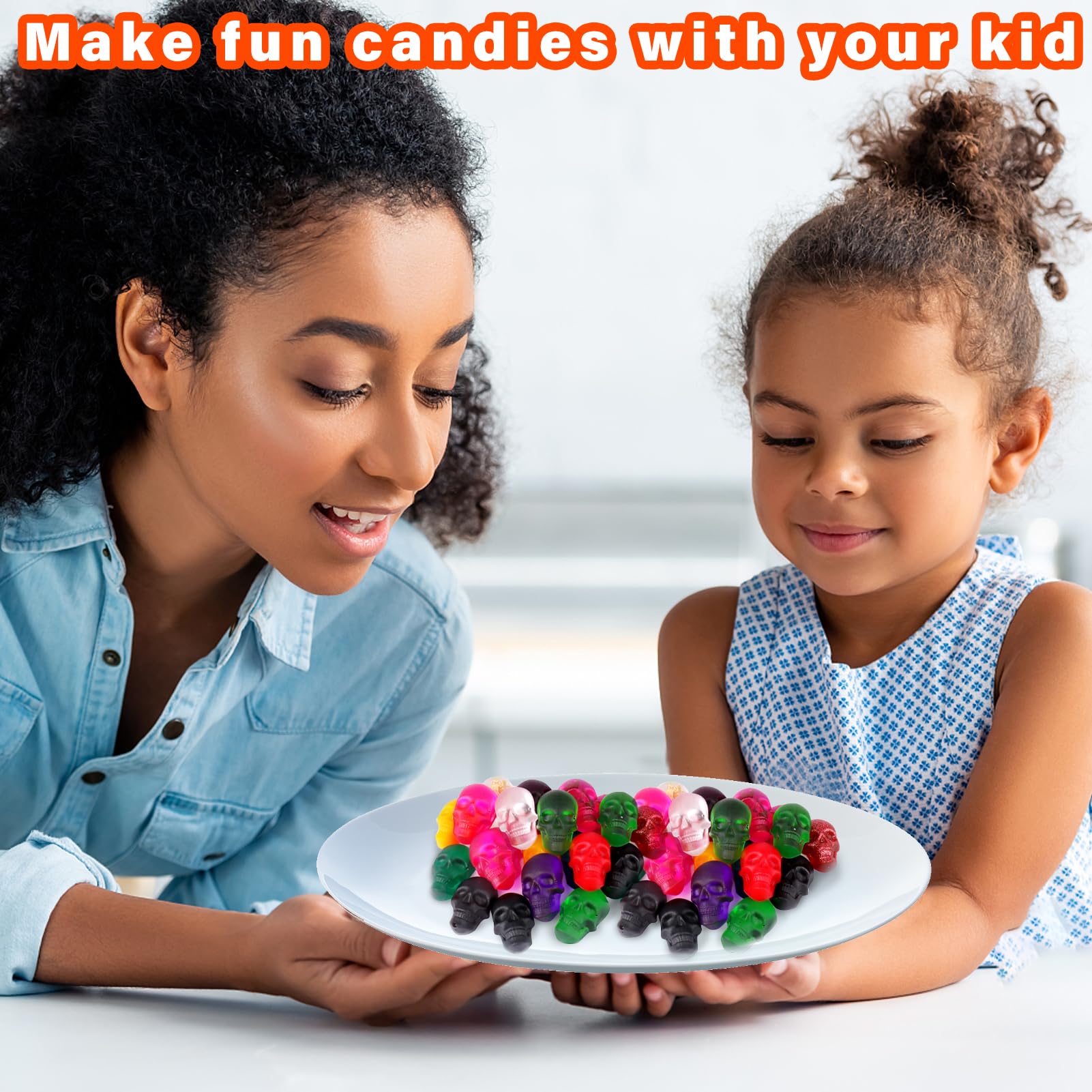 Premium 4-Pack Silicone Skull Candy Molds - 40 Cavity Non-Stick Gummy, Chocolate & Jelly Molds with 2 Droppers - Perfect for Halloween Treats, Party Favors, Baking Decorations & DIY Desserts