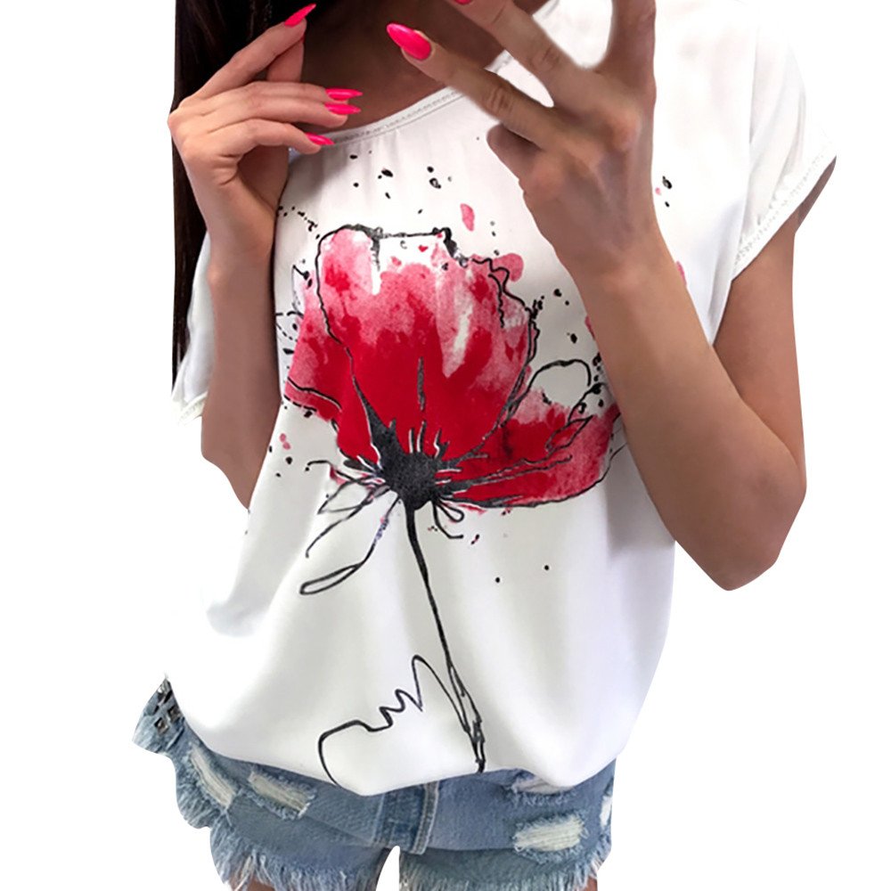 FORUU Women's Casual Floral Print Short Sleeve Blouse - Loose Fit T-Shirt Top for Everyday Wear, Summer Outfits & Office Casual Style