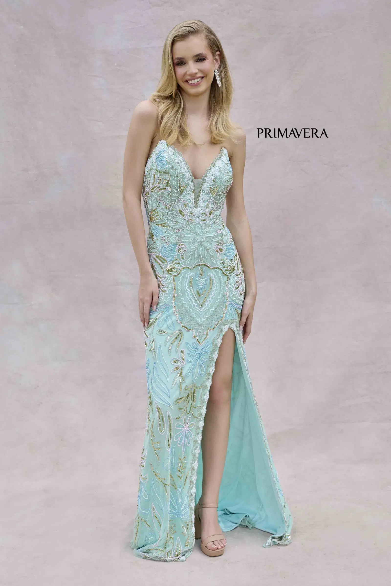 Primavera Strapless Long Beaded Gown - Elegant Evening Dress for Prom, Wedding & Formal Events