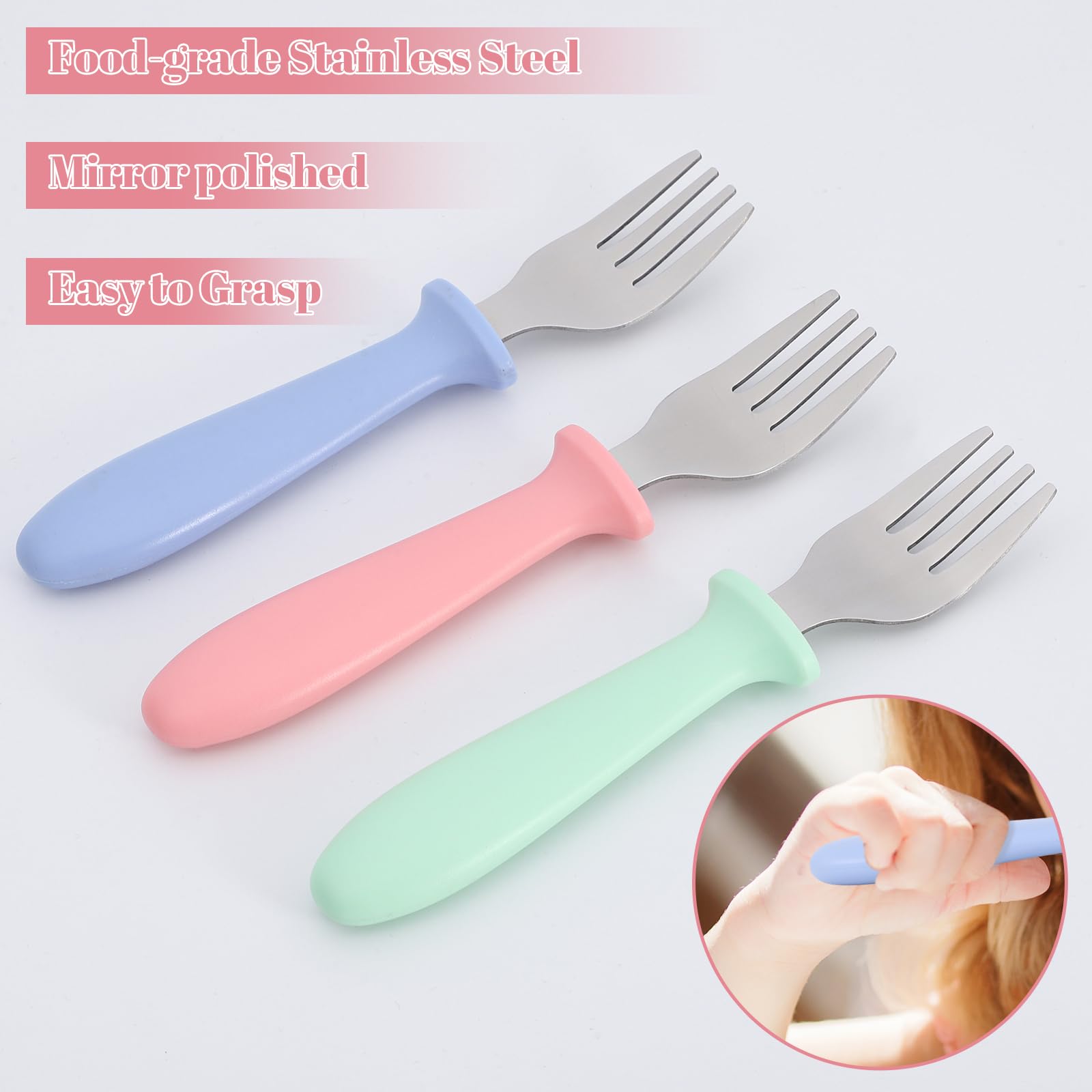 Pimoys 6-Piece Toddler Forks Set - Stainless Steel Baby Forks with Plastic Handle for Self Feeding, Safe Kids Silverware Utensils | Dishwasher Safe | Perfect for Home, Daycare & Travel Meals