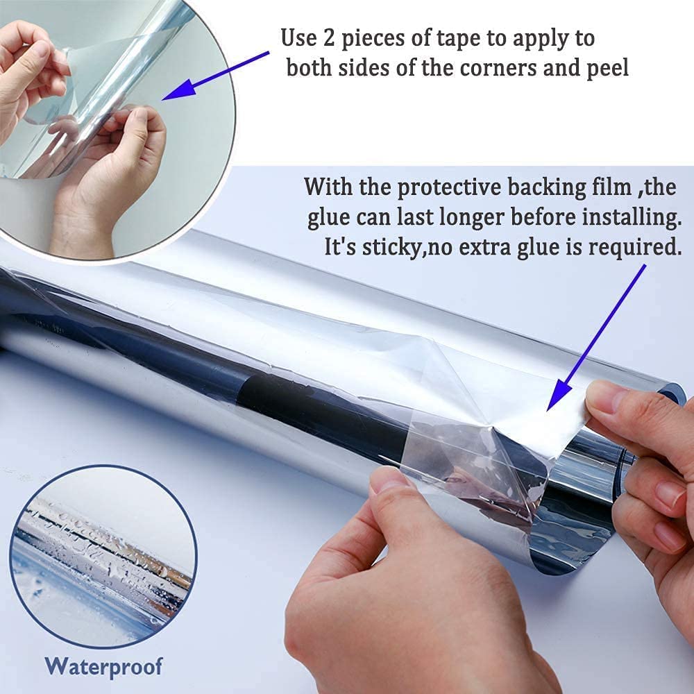 One Way Mirror Window Film - Daytime Privacy Reflective Tint, Self-Adhesive UV & Heat Control Decorative Film for Home & Office (Silver, 2Mil, 60