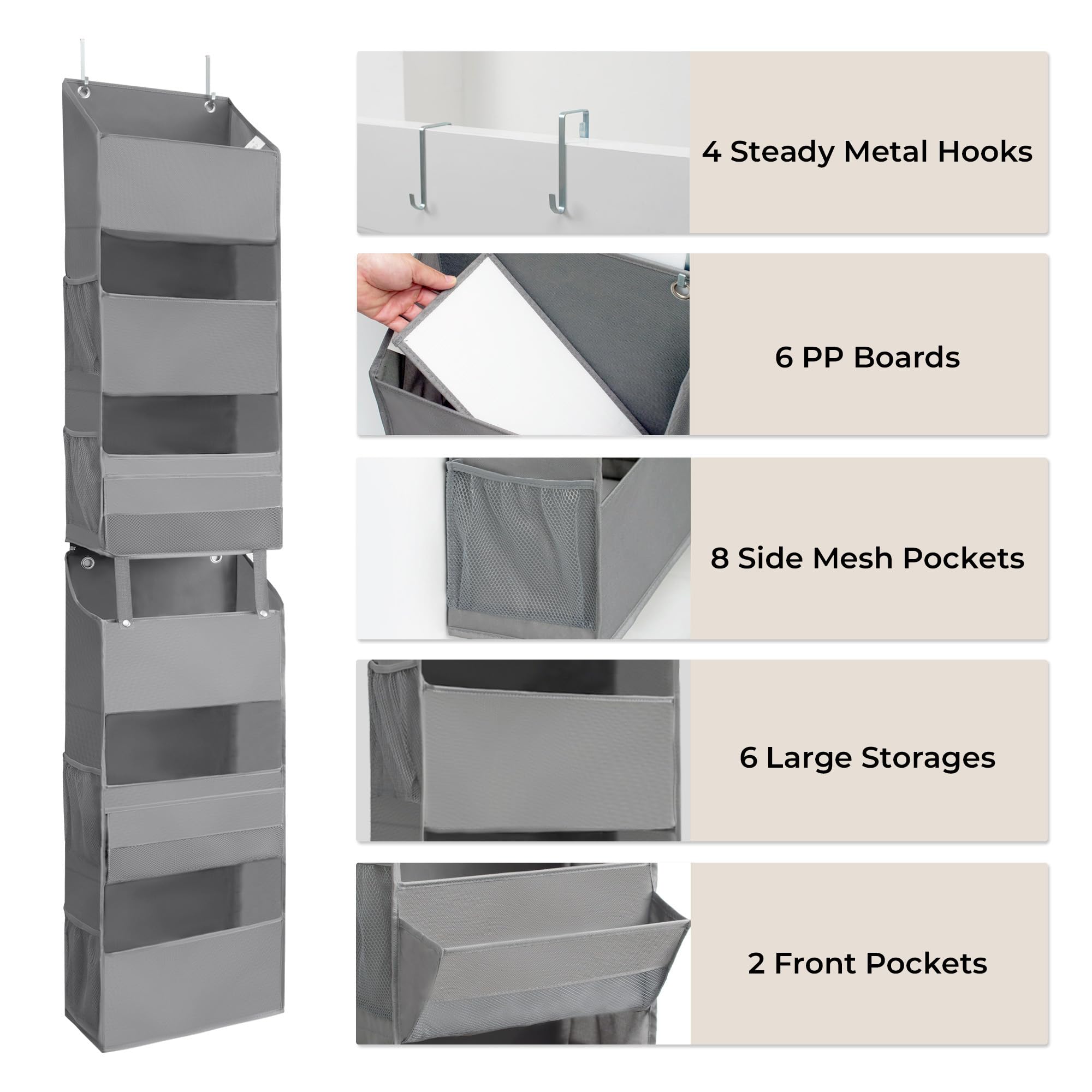 GRANNY SAYS 6-Shelf Over The Door Organizer - Gray Space Saving Storage for Closet, Bathroom & Bedroom - Hanging Door Shelves for Shoes, Towels & Accessories - Perfect for Small Spaces & Home Organization