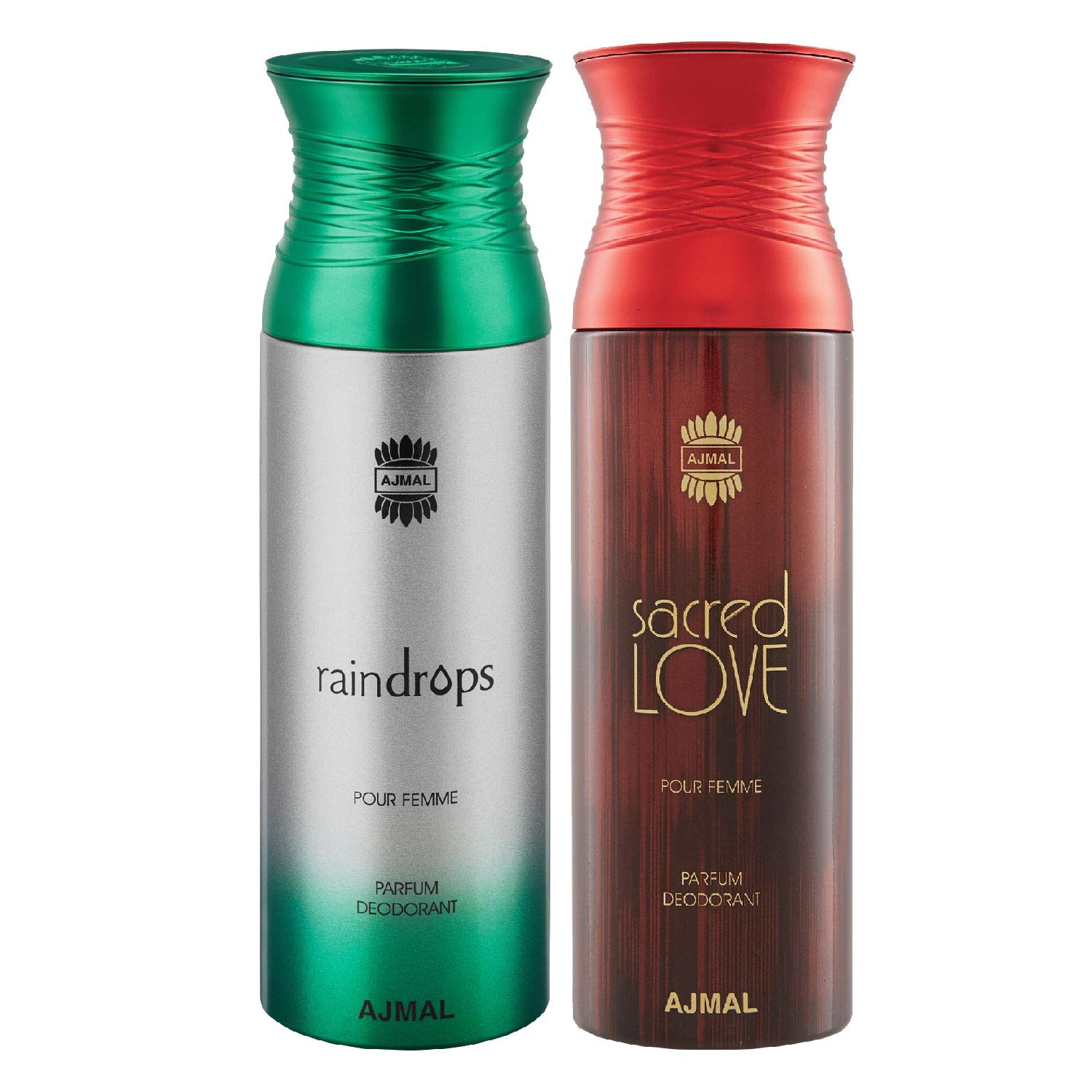 Ajmal Raindrops & Sacred Love Perfume Gift Set for Women - 2 Pack Deodorant Body Spray (200ml Each) - Perfect for Daily Use, Special Occasions & Romantic Gifts