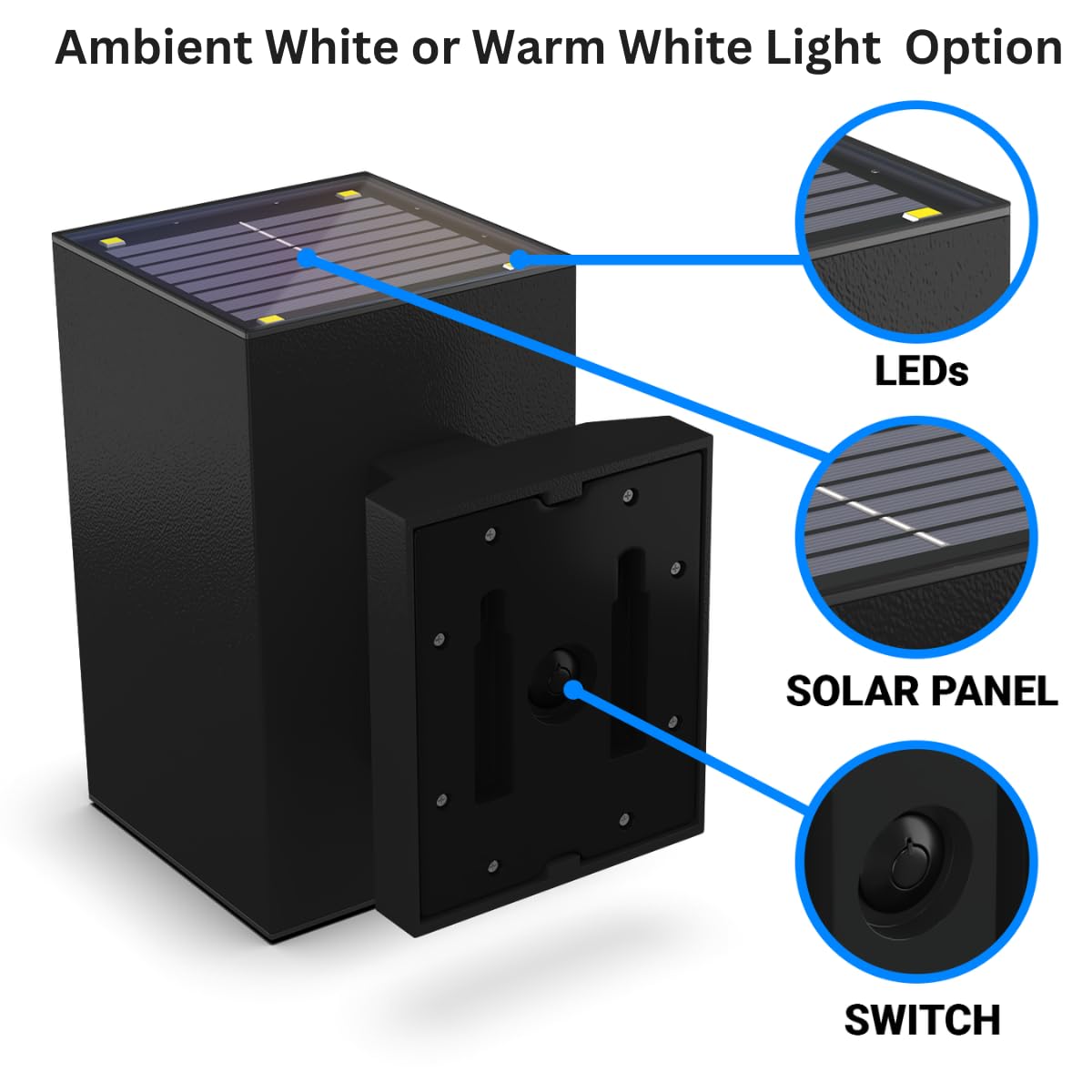 Solar Powered Outdoor Wall Lights - Modern Up Down LED Sconce with Ambient Lighting for Brick Walls | Battery Operated Weatherproof Exterior Lighting for Patio, Garden & Pathway Illumination