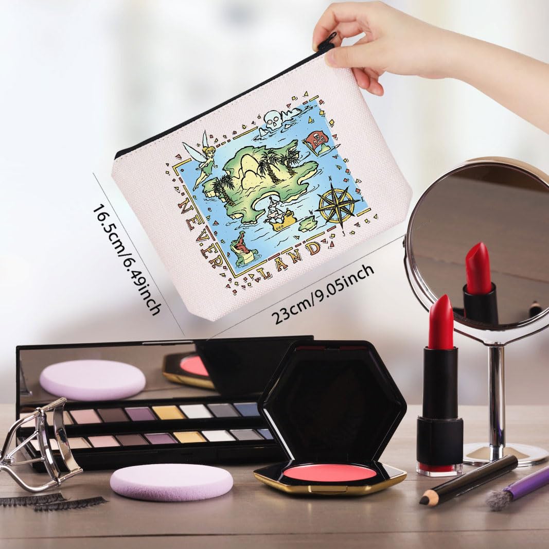 WCGXKO Fairytale Peter Pan Neverland Map Zipper Pouch - Waterproof Makeup Bag for Travel, Cosmetics & Accessories | Perfect Gift for Disney Fans & Movie Merchandise Collectors