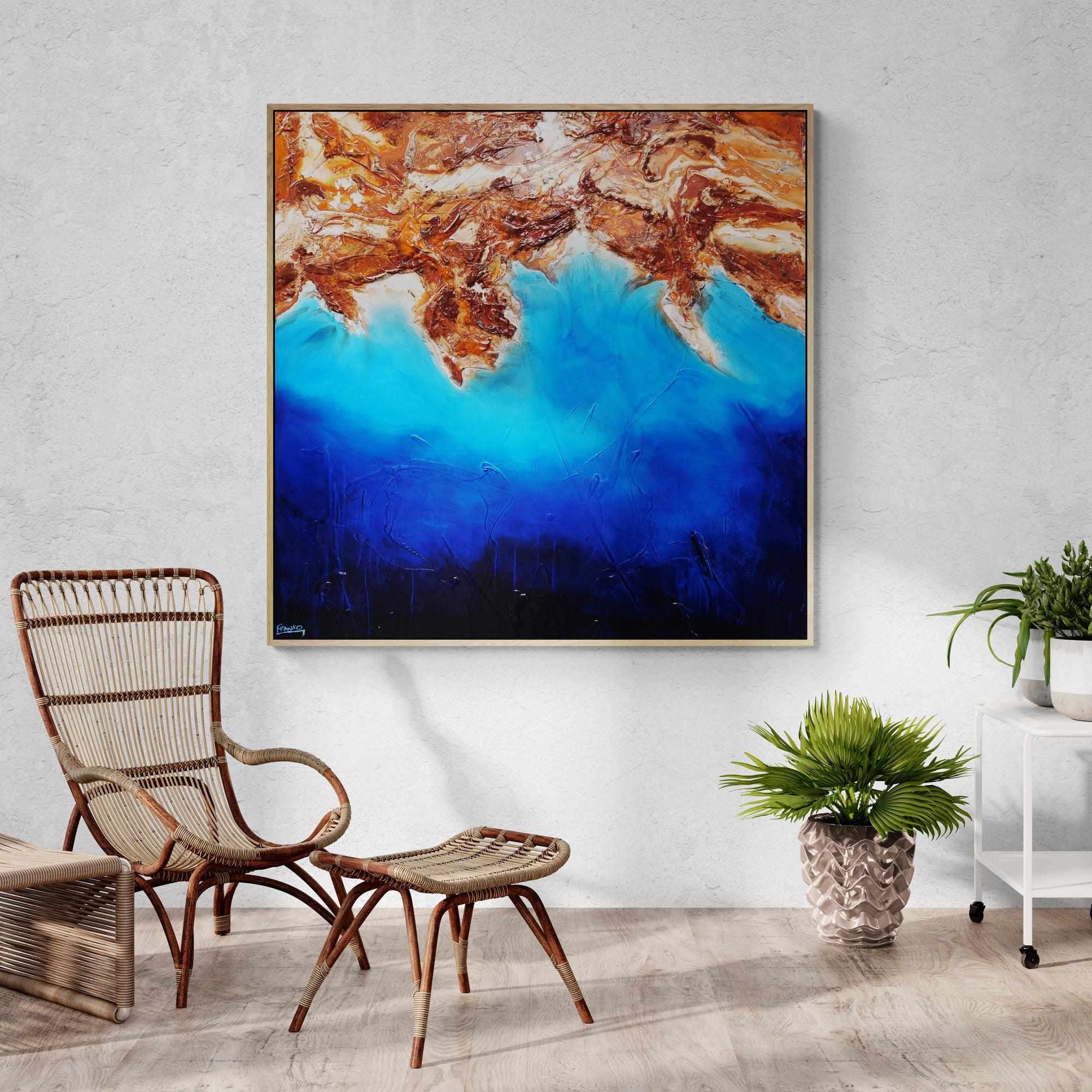 150cm x 150cm Blue Oxide Textured Abstract Canvas Wall Art - Modern Handmade Painting for Living Room, Bedroom & Office Decor | Arid Coast Collection