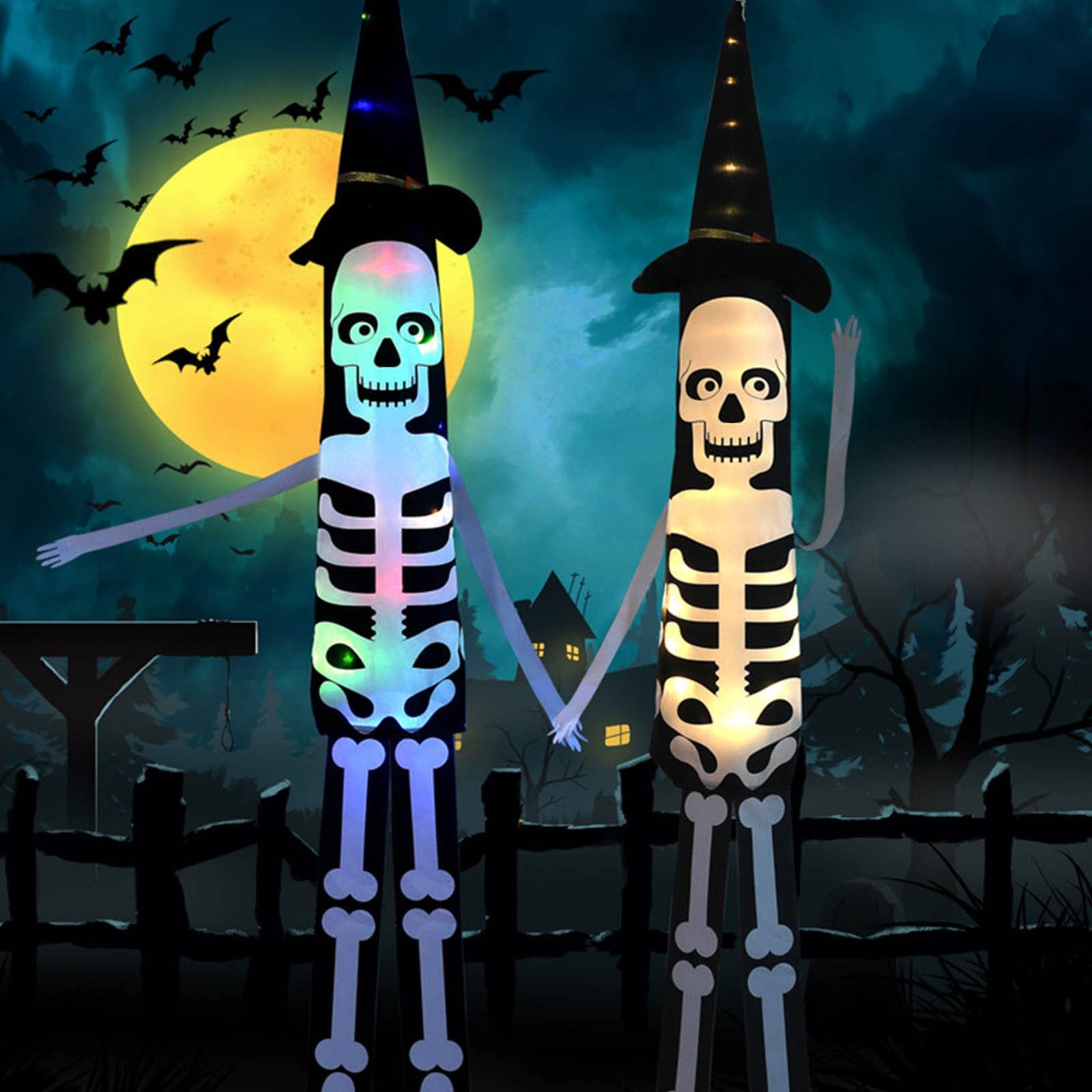 Halloween LED String Lights - Waterproof Horror Skeleton Ghost Decor with Wizard Hat, Bat & Pumpkin Design for Outdoor Party, Yard, and Home Decoration | Perfect for Halloween Night, Haunted House, and Spooky Events