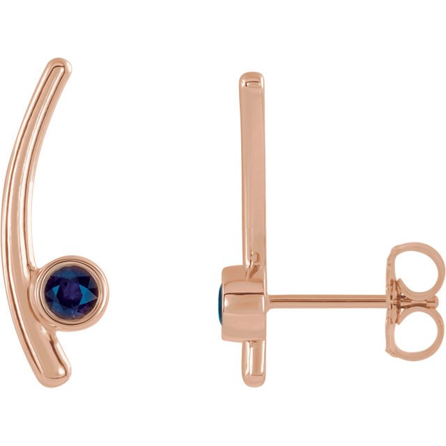 14K Gold 0.24 CTW Round Alexandrite Bezel Set Ear Climbers - Elegant Hoop Earrings for Women, Perfect for Parties, Weddings & Special Occasions