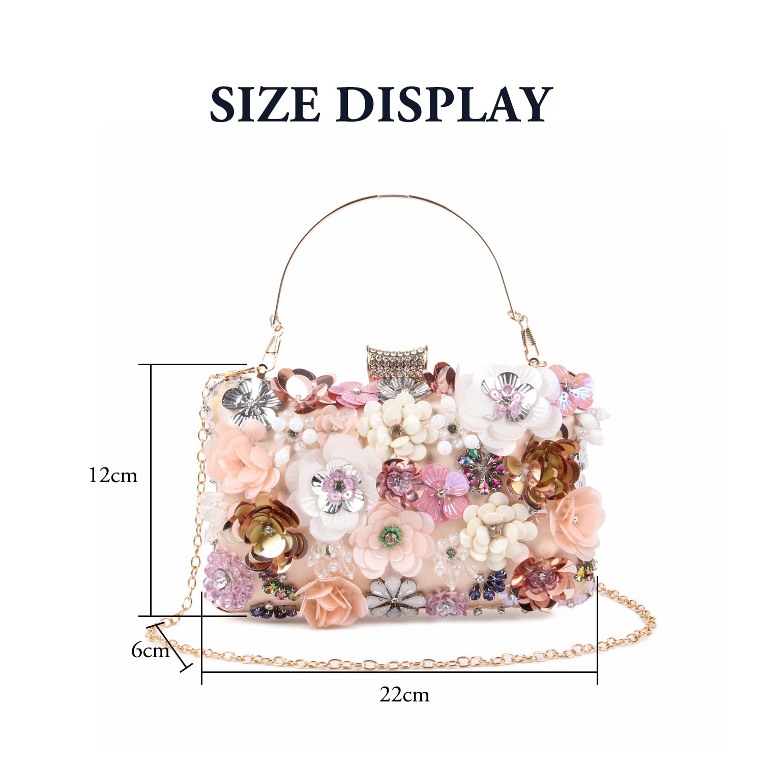 Elegant Floral Beaded Evening Clutch Bag for Women - Wedding Party Bride Shoulder Handbag Purse - Perfect for Formal Events, Dinners & Special Occasions
