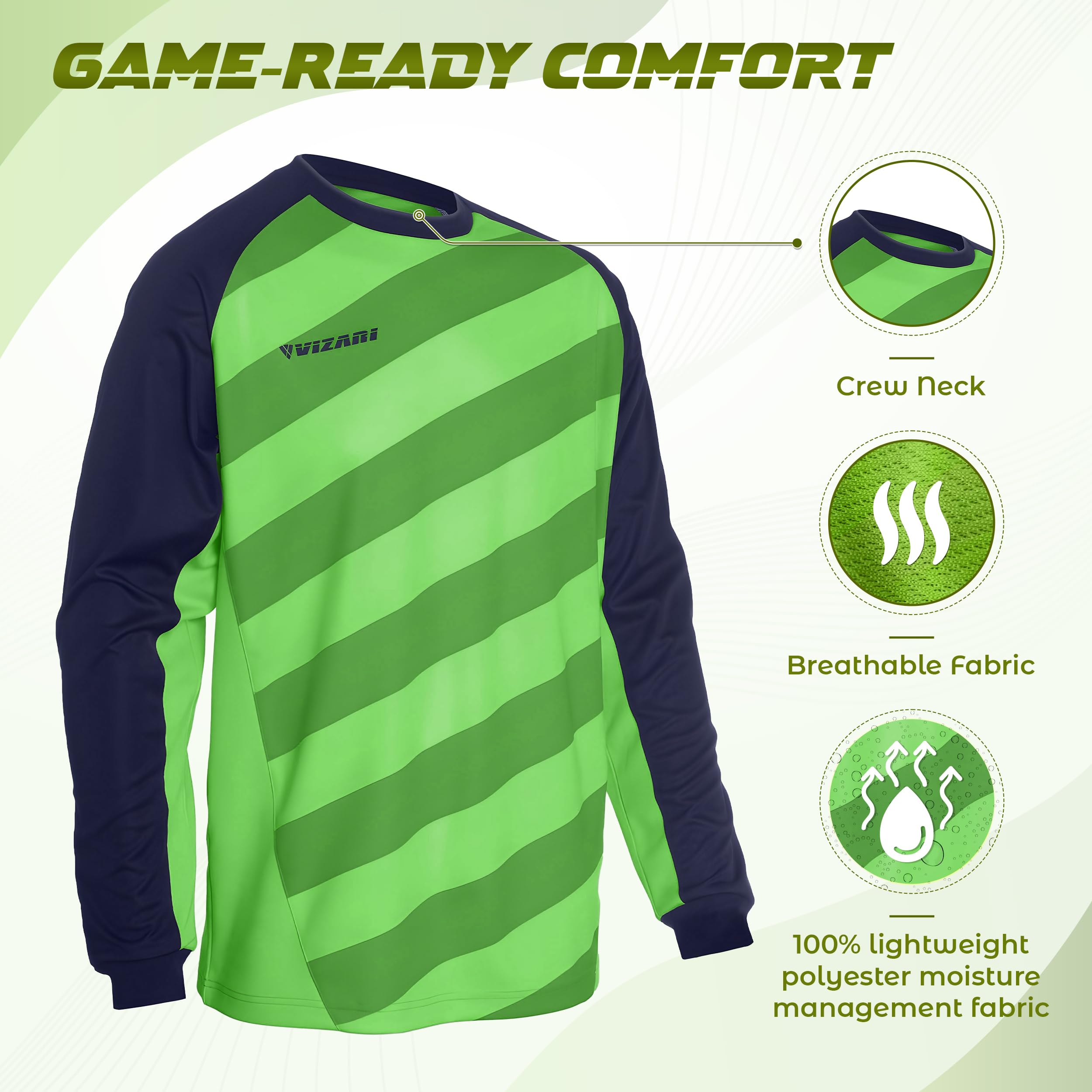 Vizari Adult Soccer Goalkeeper Jersey - Shock Absorbing Long Sleeve Goalie Shirt for Men & Women | Perfect for Training, Matches & Casual Wear