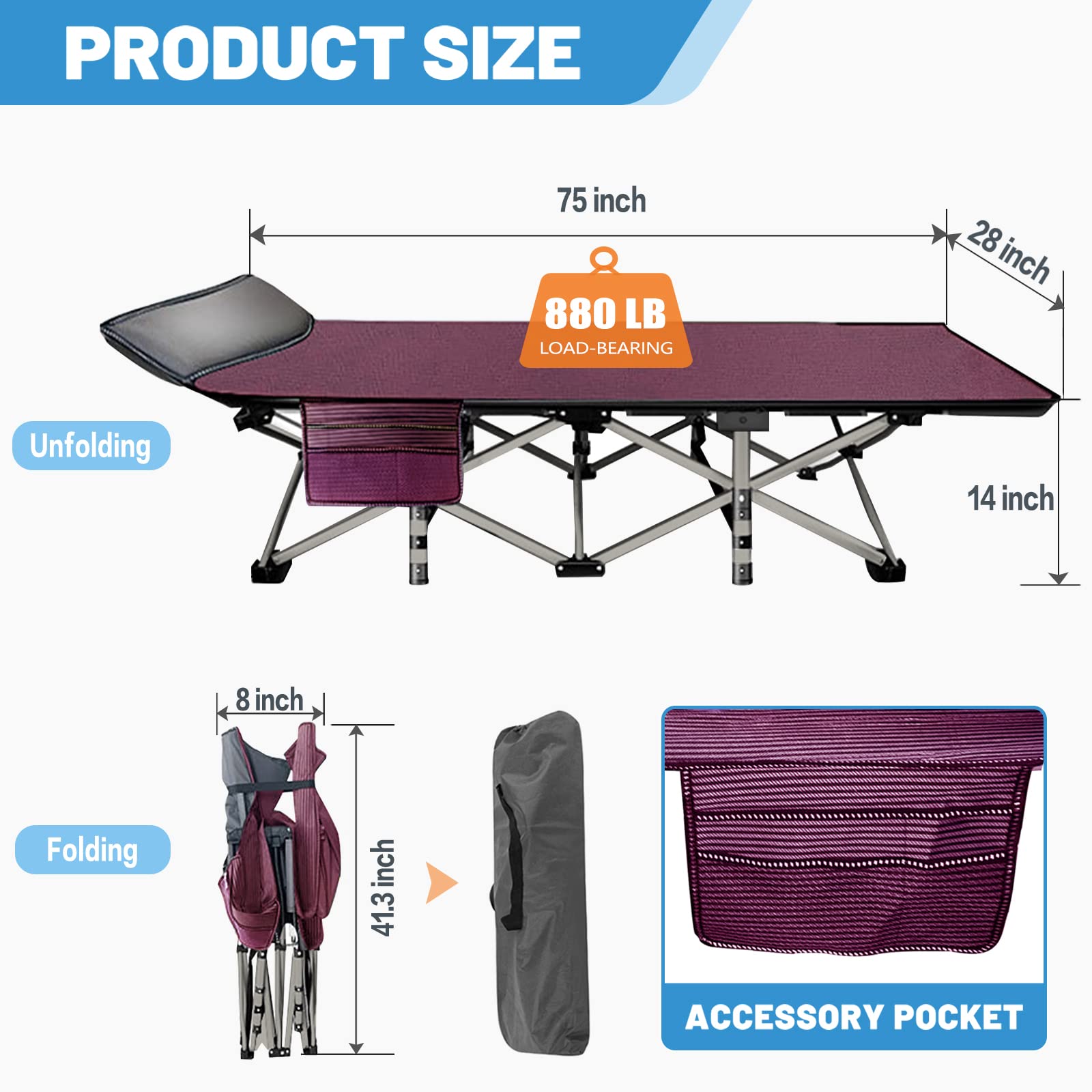 DoCred 2-Pack Heavy Duty Folding Camping Cot with Mattress for Adults - Portable Sleeping Bed for Outdoor, Travel & Emergency Use - Includes Carry Bag - Supports 500lbs - Perfect for Camping, Hiking, Backpacking & Guest Beds