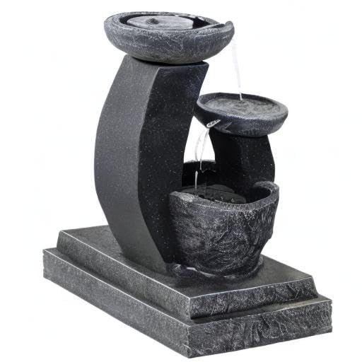Sunnydaze 28-Inch Modern Solar Water Fountain with Cascading Bowls, Battery Backup & LED Lights - Outdoor Garden Decor, Patio, Yard Feature with Submersible Pump for Relaxing Ambience