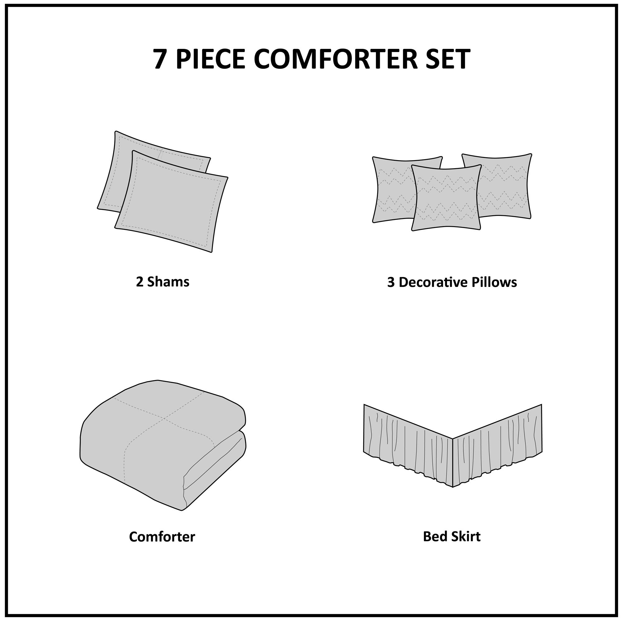 Madison Park 7-Piece King Comforter Set - All-Season Cozy Casual Blocks Design, Includes Matching Bed Skirt & Decorative Pillows, 104