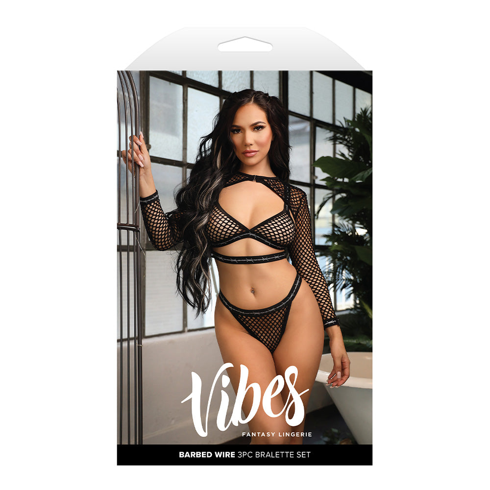 Sexy Fantasy Lingerie Set - Barbed Wire Fishnet 3-Piece Lace Underwear for Women | Perfect for Valentine's Day, Boudoir Photography & Romantic Nights