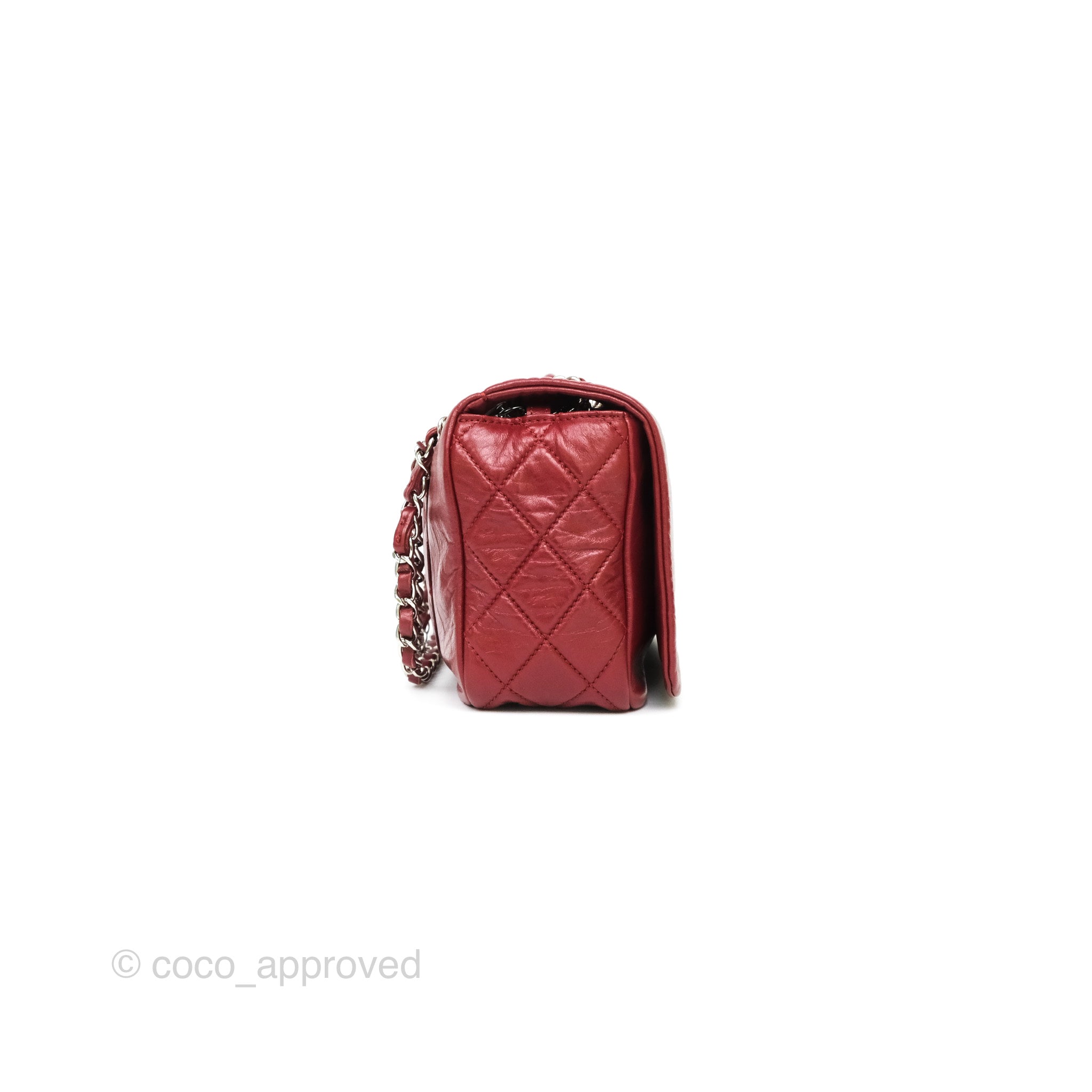 Chanel CC Flap Shoulder Bag in Dark Red Crumpled Leather with Silver Hardware - Luxury Crossbody Bag for Women, Perfect for Date Night & Evening Events