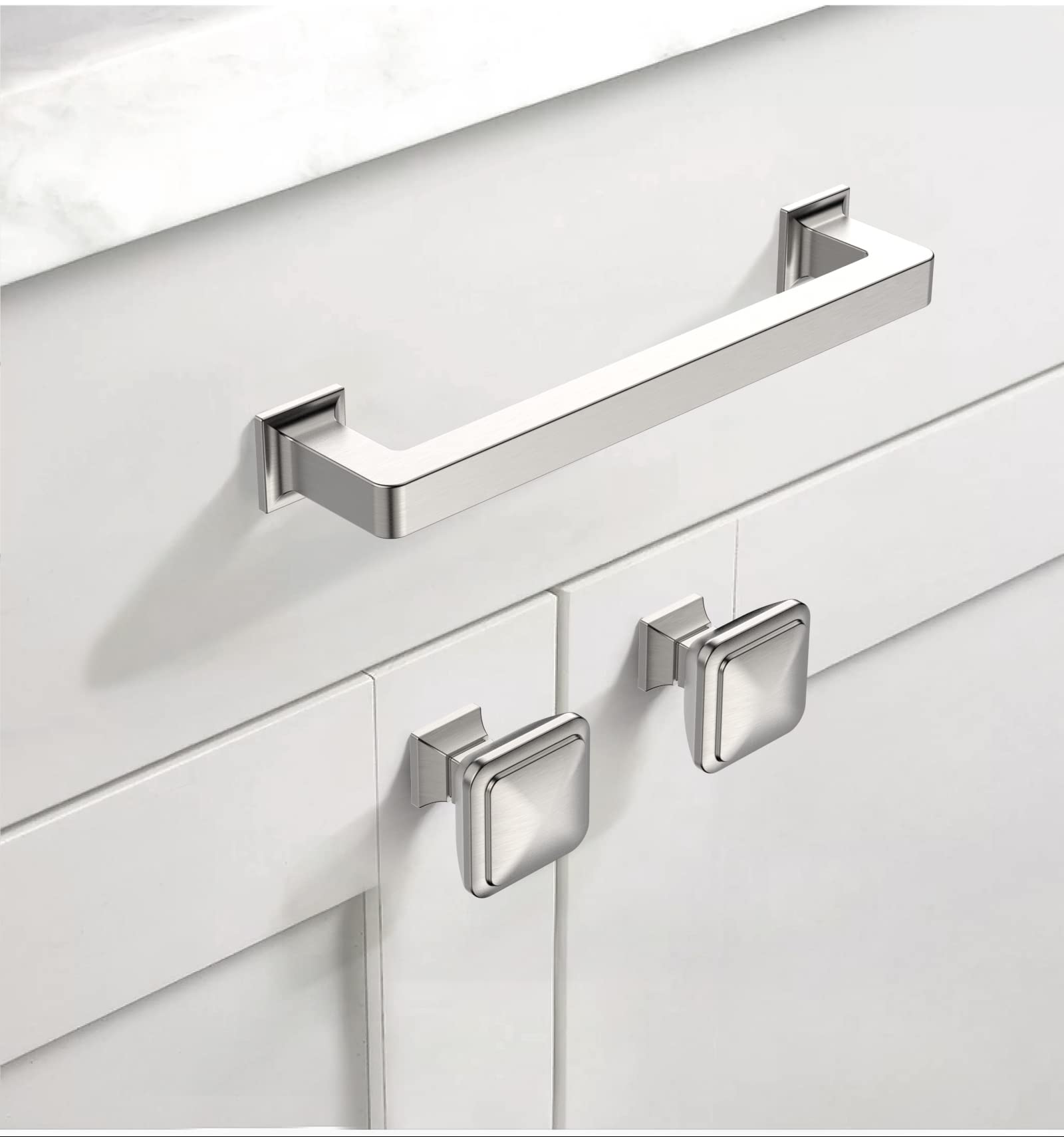 6 Pack 5 Inch (128mm) Brushed Satin Nickel Cabinet Handles - Modern Kitchen Cabinet Pulls & Drawer Handles for Cupboards, Dressers, Vanities | Durable Cabinet Hardware for Home & Office Use