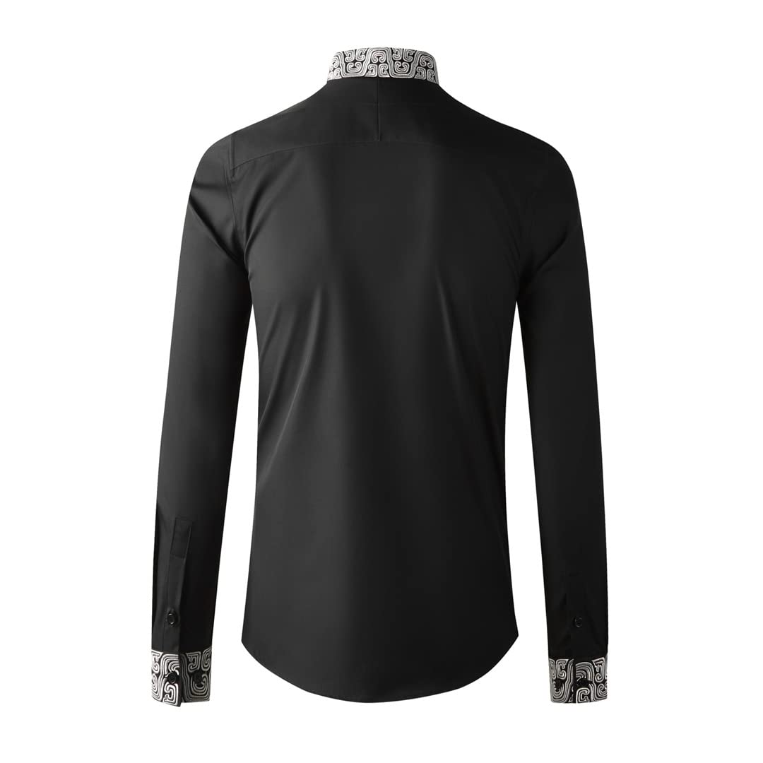 Men's Slim Fit Long Sleeve Button Down Shirt - Cotton Business Formal Dress Shirt with Embroidery Detail | Perfect for Office, Weddings & Special Occasions