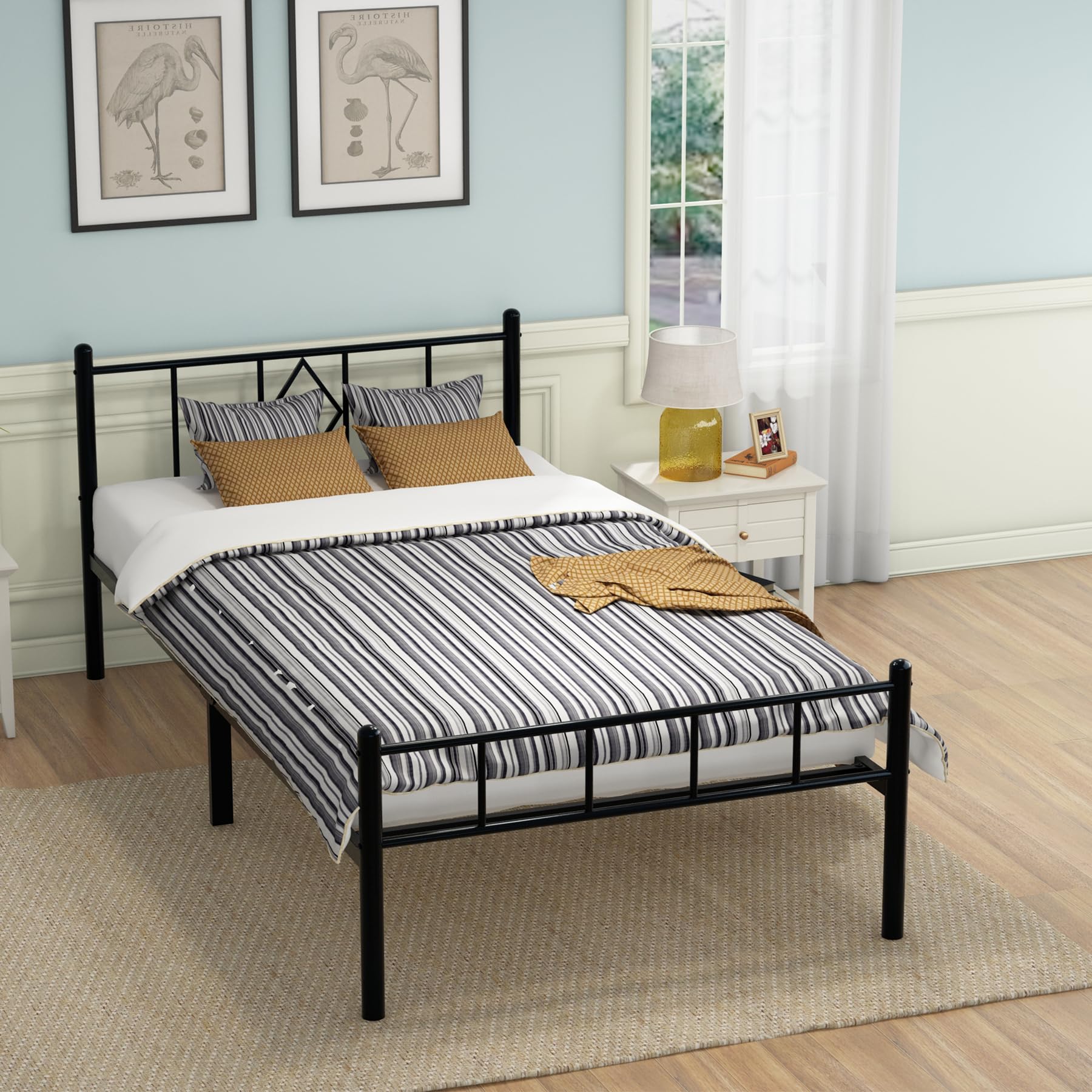 Mavesmog 14 Inch Twin Size Metal Bed Frame with Headboard & Footboard - No Box Spring Needed, Under Bed Storage Space, Easy Assembly, Black - Perfect for Kids Rooms, Guest Beds & Small Spaces