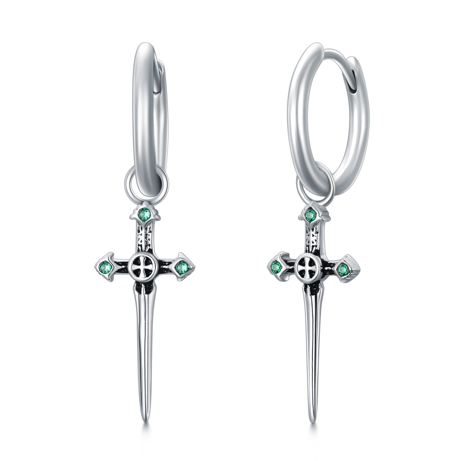 Sterling Silver Cross Hoop Earrings for Women, Men, Girls & Boys - Dangling Sword Cross Jewelry Gifts for Everyday Wear, Parties & Special Occasions